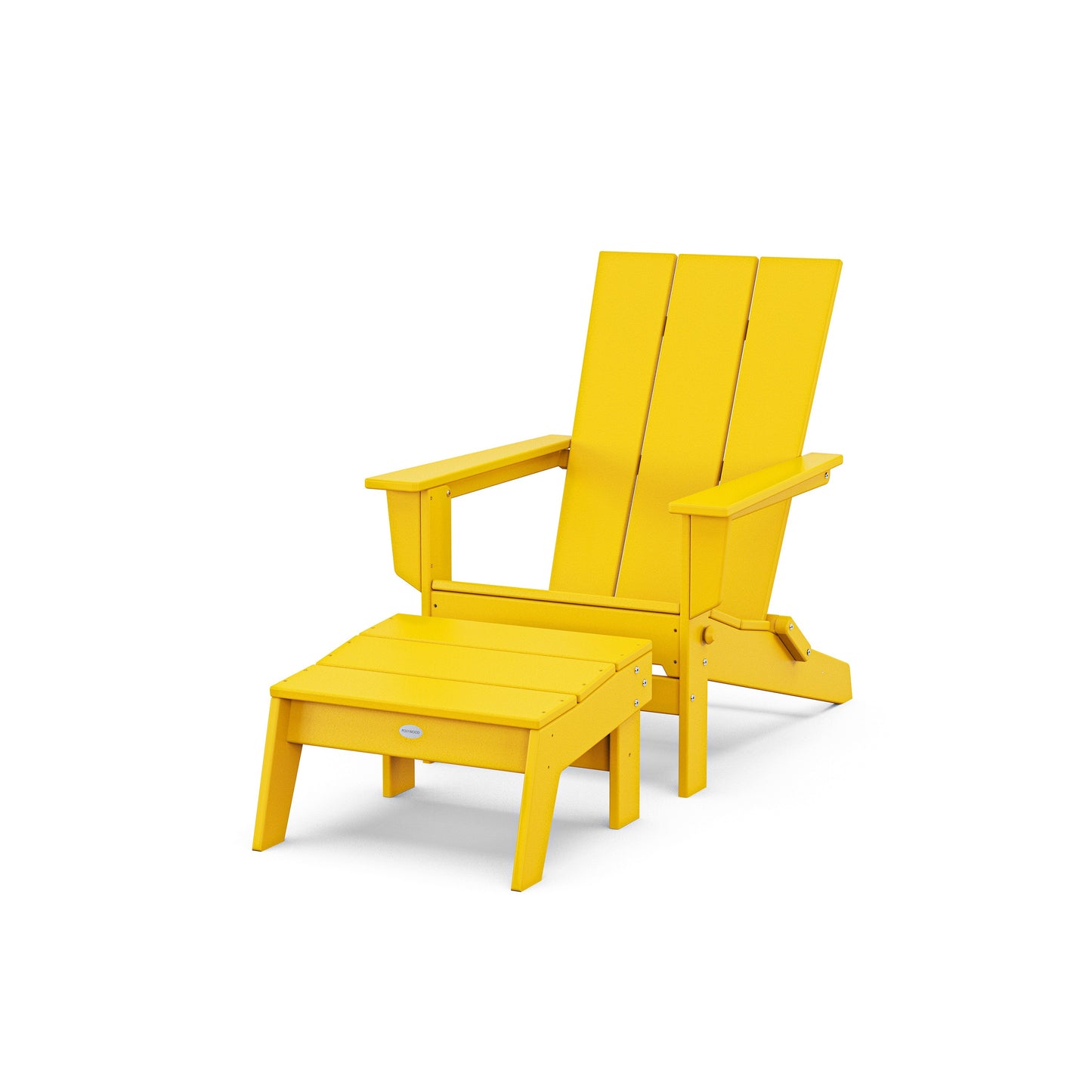 POLYWOOD Modern Studio Folding Adirondack Chair with Ottoman — Lemon
