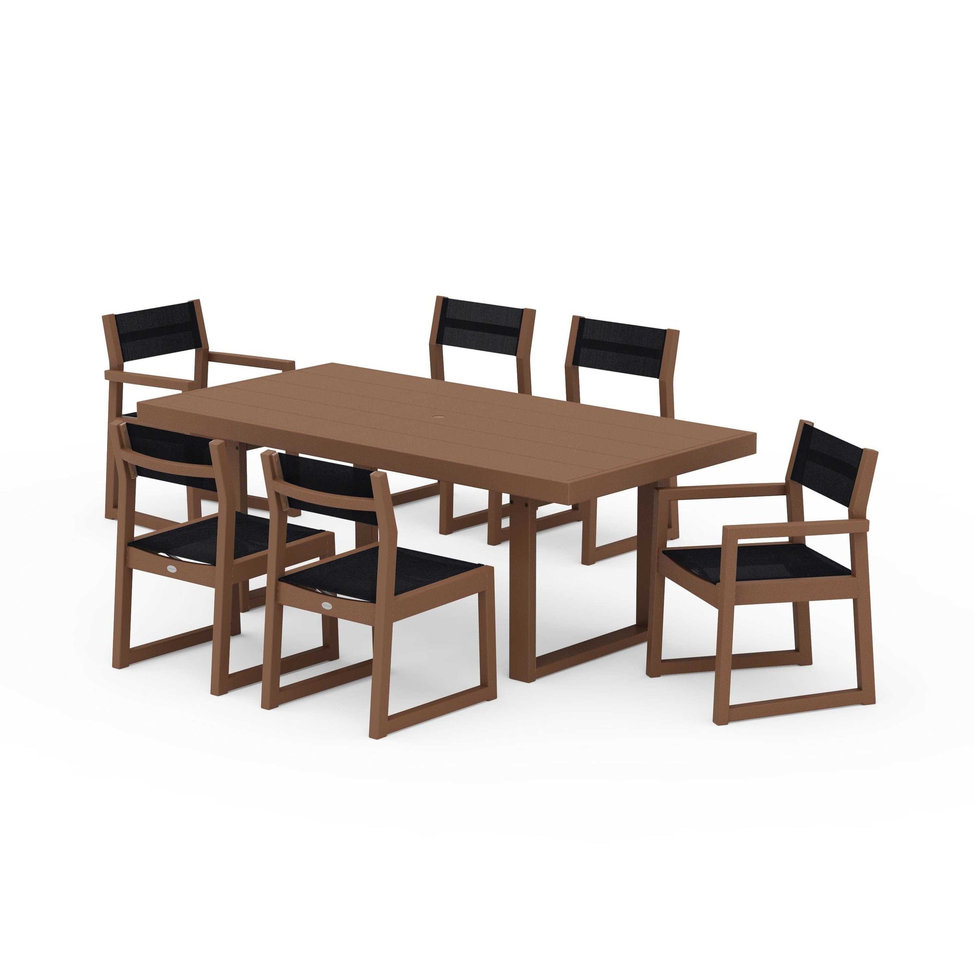 POLYWOOD EDGE Sling 7-Piece Dining Set — Teak / Black Sling