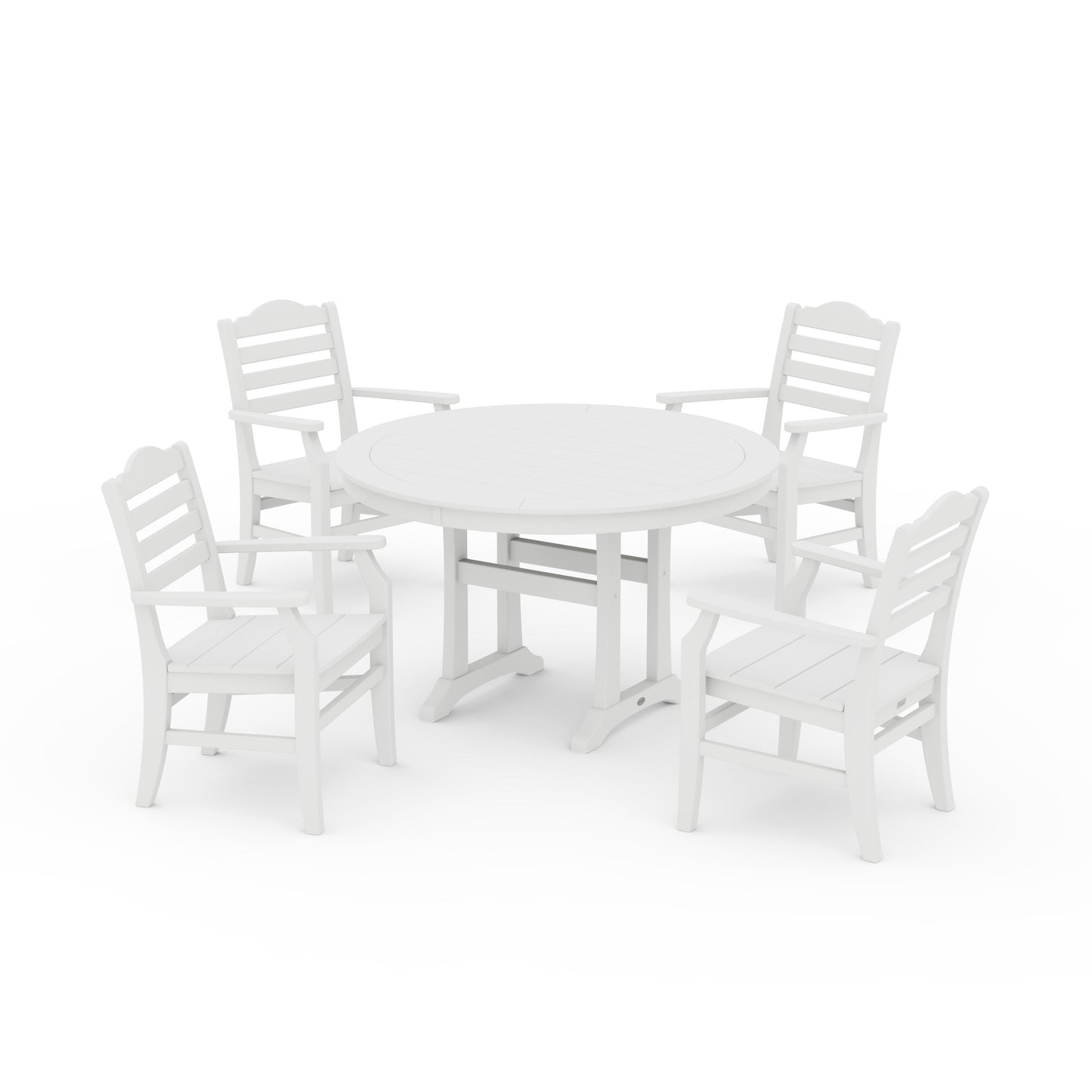POLYWOOD Savannah 5-Piece Round Dining Set with Trestle Legs — White