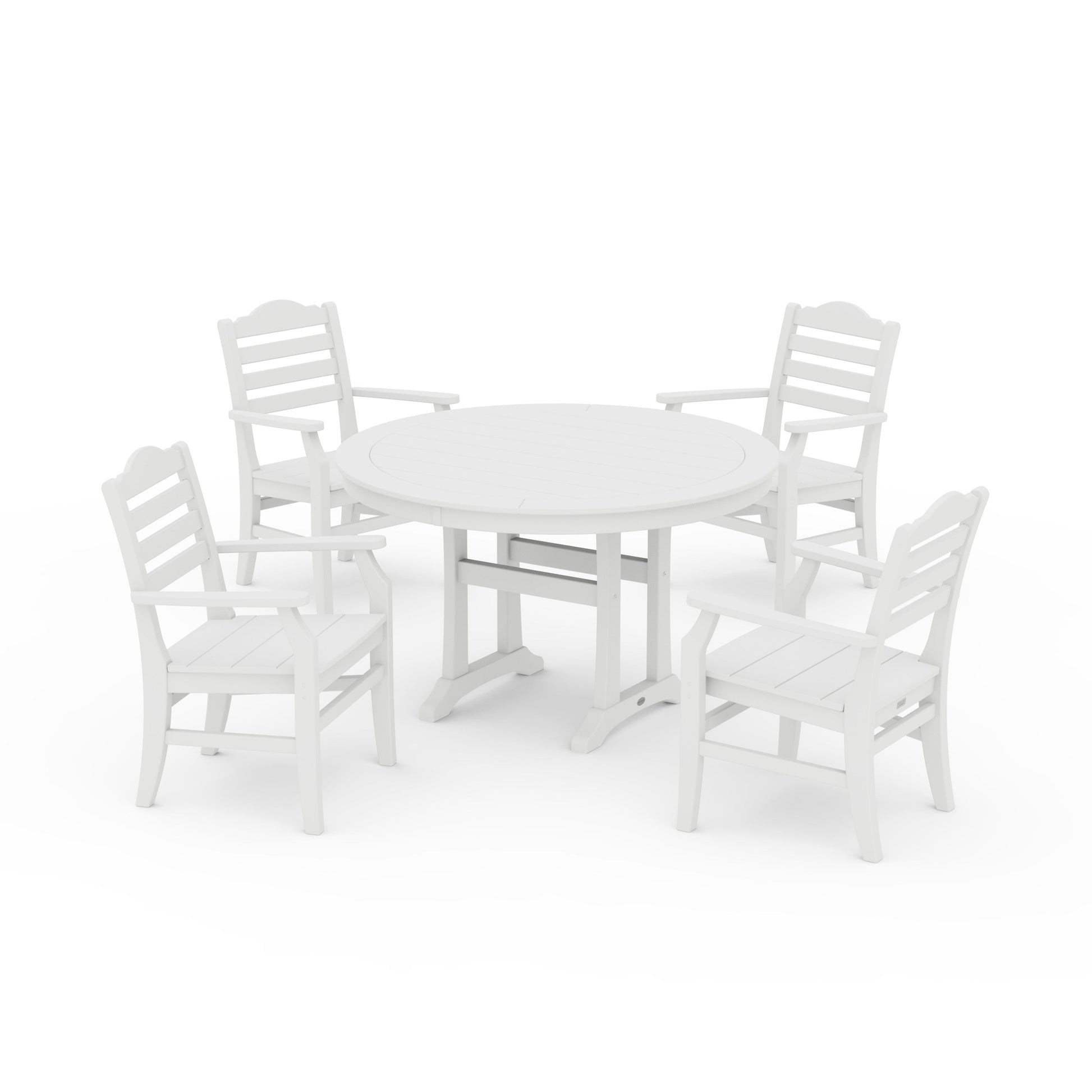 POLYWOOD Savannah 5-Piece Round Dining Set with Trestle Legs — White