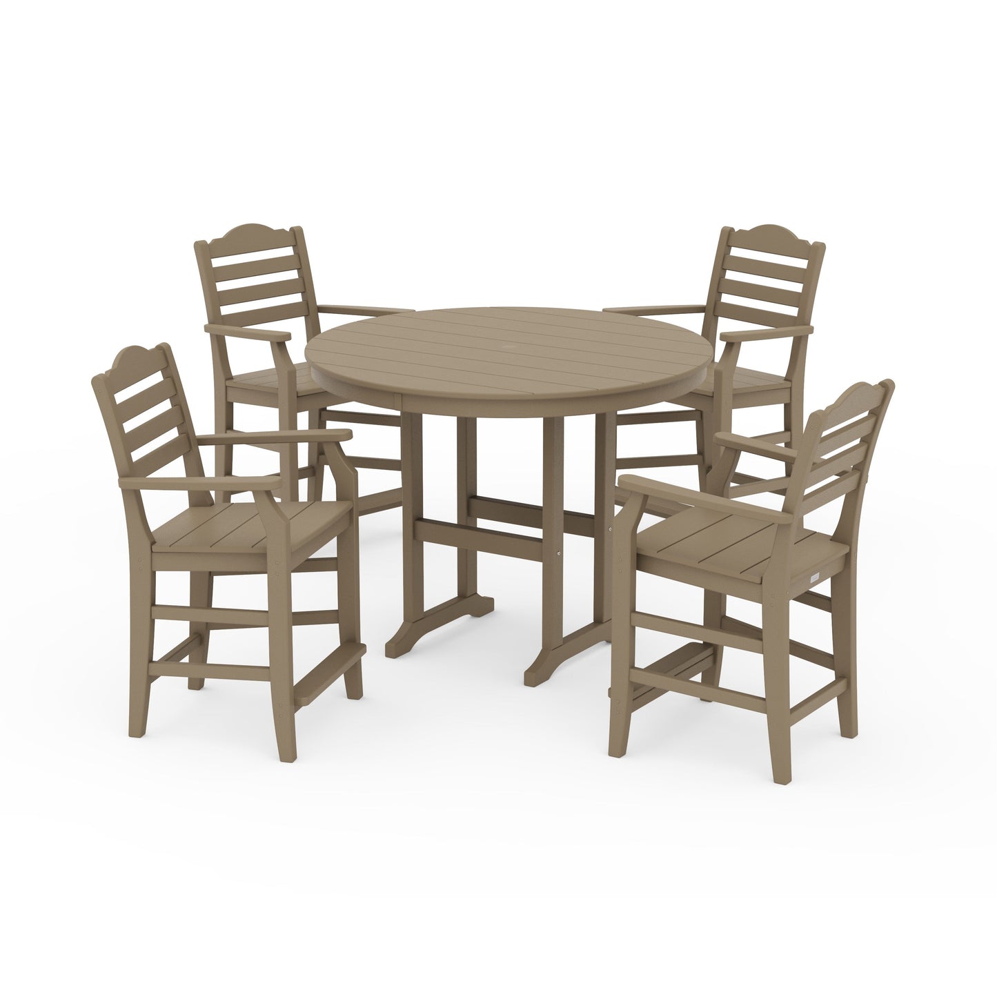 POLYWOOD Savannah 5-Piece Round Farmhouse Counter Set — Vintage Sahara