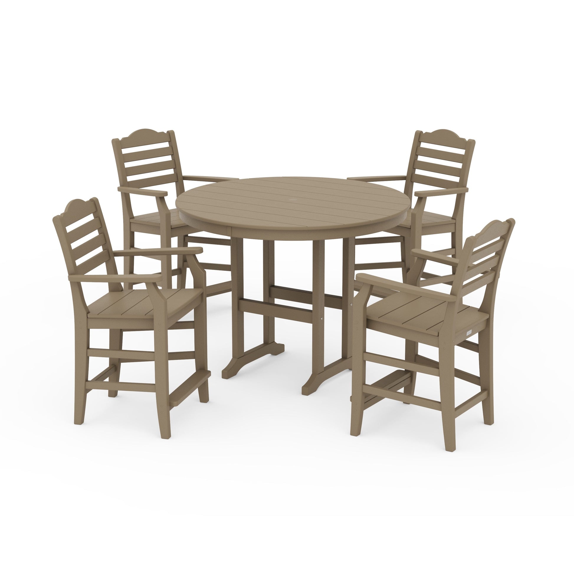 POLYWOOD Savannah 5-Piece Round Farmhouse Counter Set — Vintage Sahara