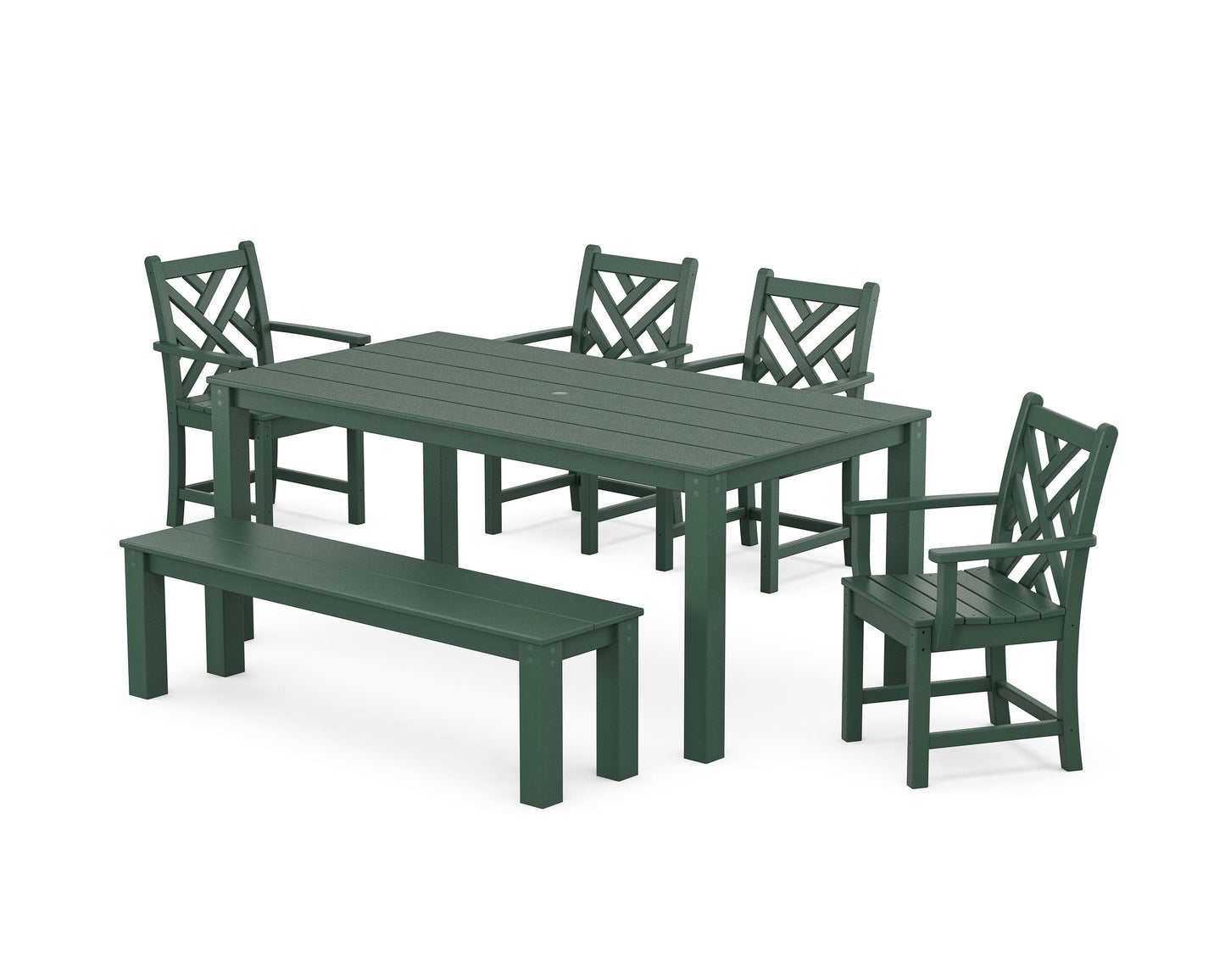 POLYWOOD Chippendale 6-Piece Parsons Dining Set with Bench — Green