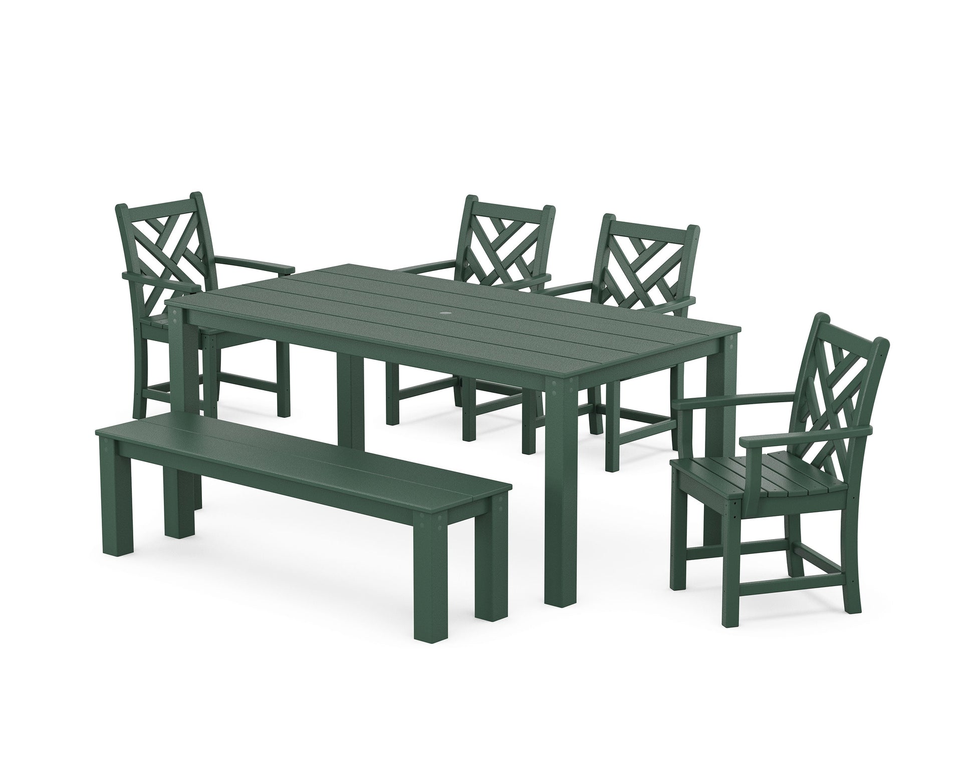 POLYWOOD Chippendale 6-Piece Parsons Dining Set with Bench — Green