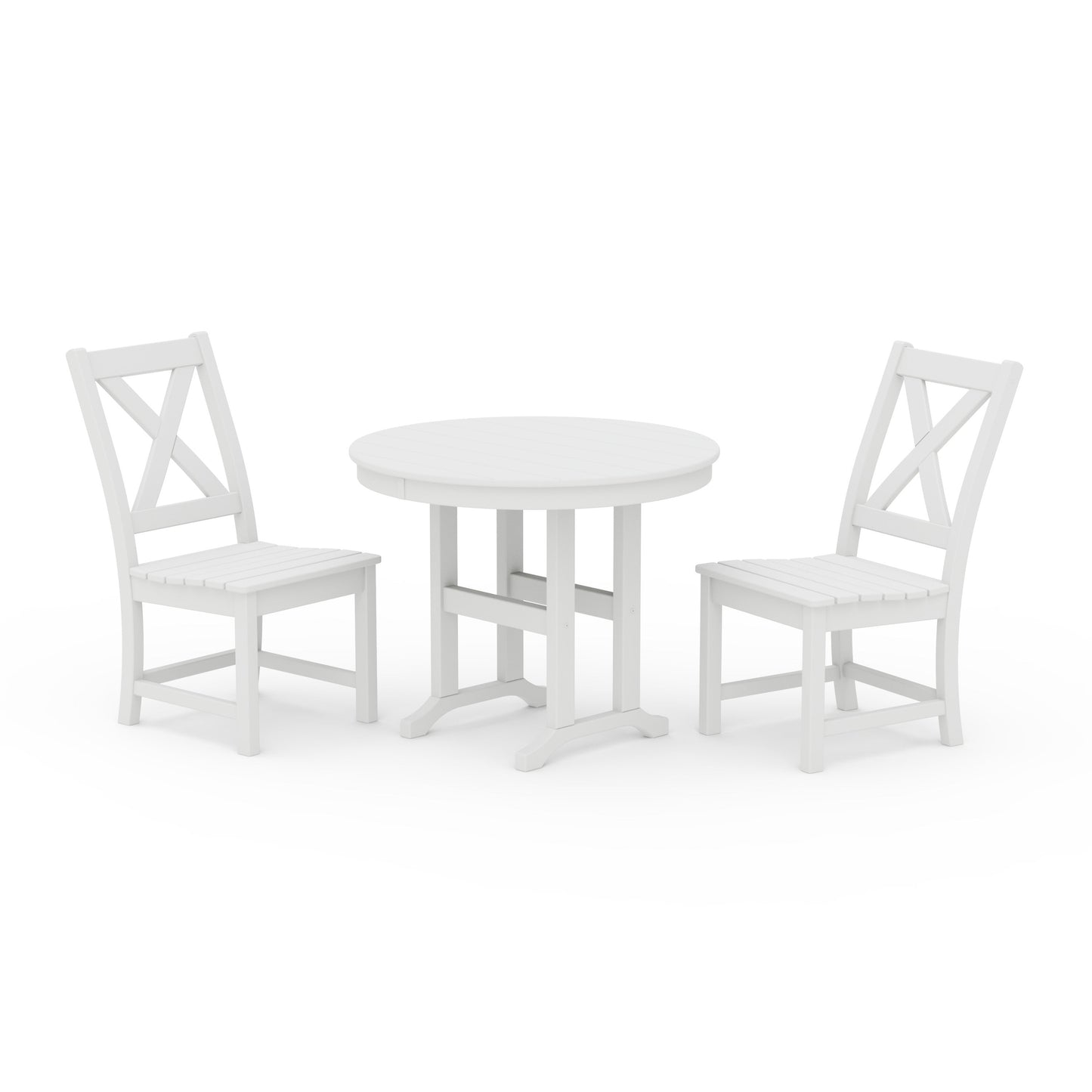 POLYWOOD Braxton Side Chair 3-Piece Round Dining Set — White