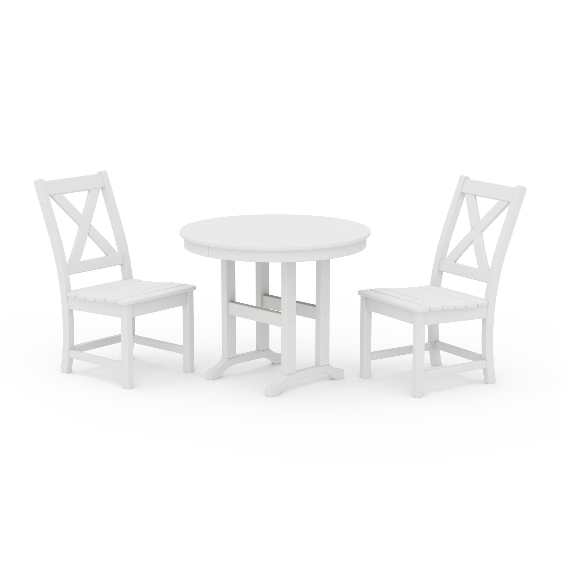 POLYWOOD Braxton Side Chair 3-Piece Round Dining Set — White