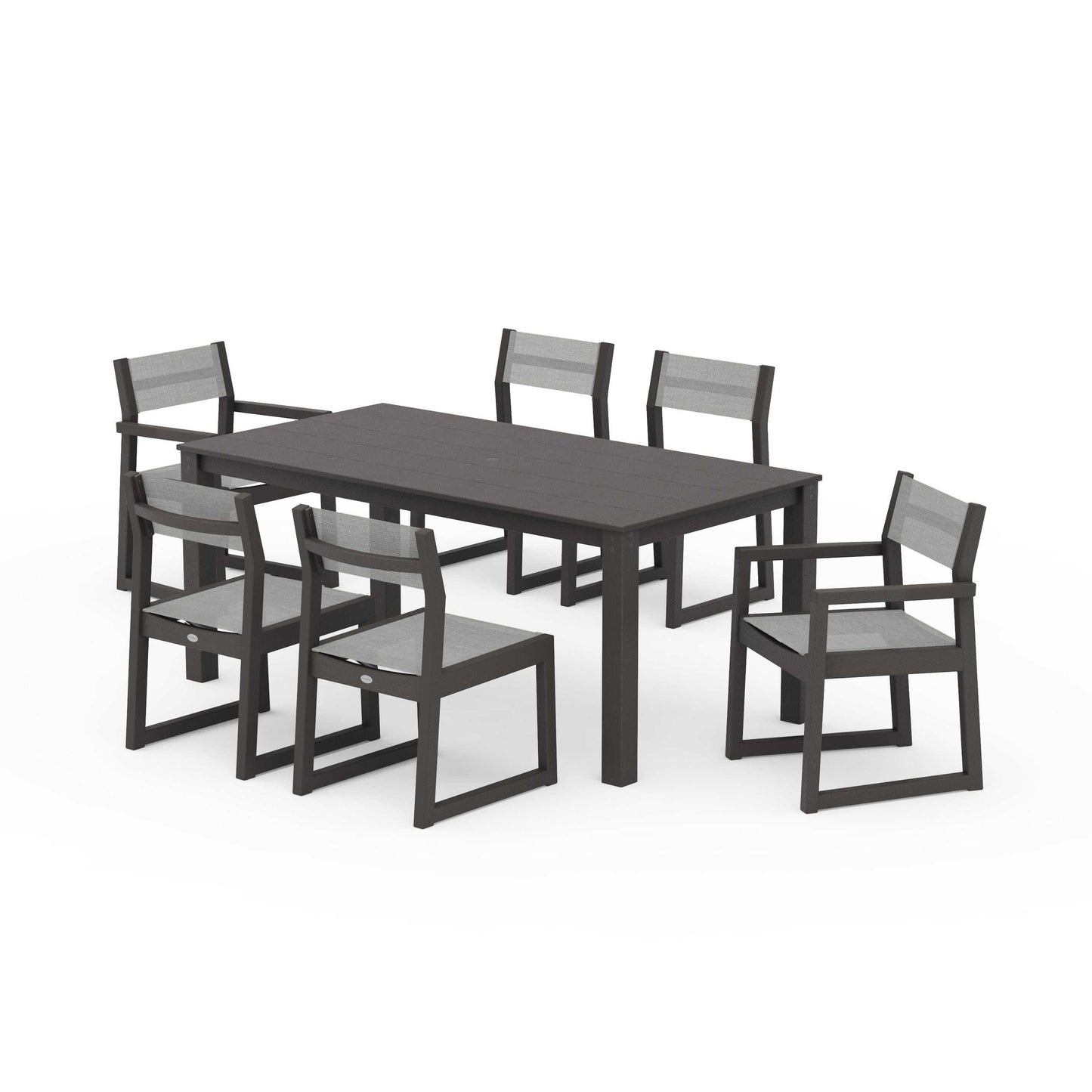 POLYWOOD EDGE Sling 7-Piece Parsons Dining Set — Vintage Coffee / Metallic Sling