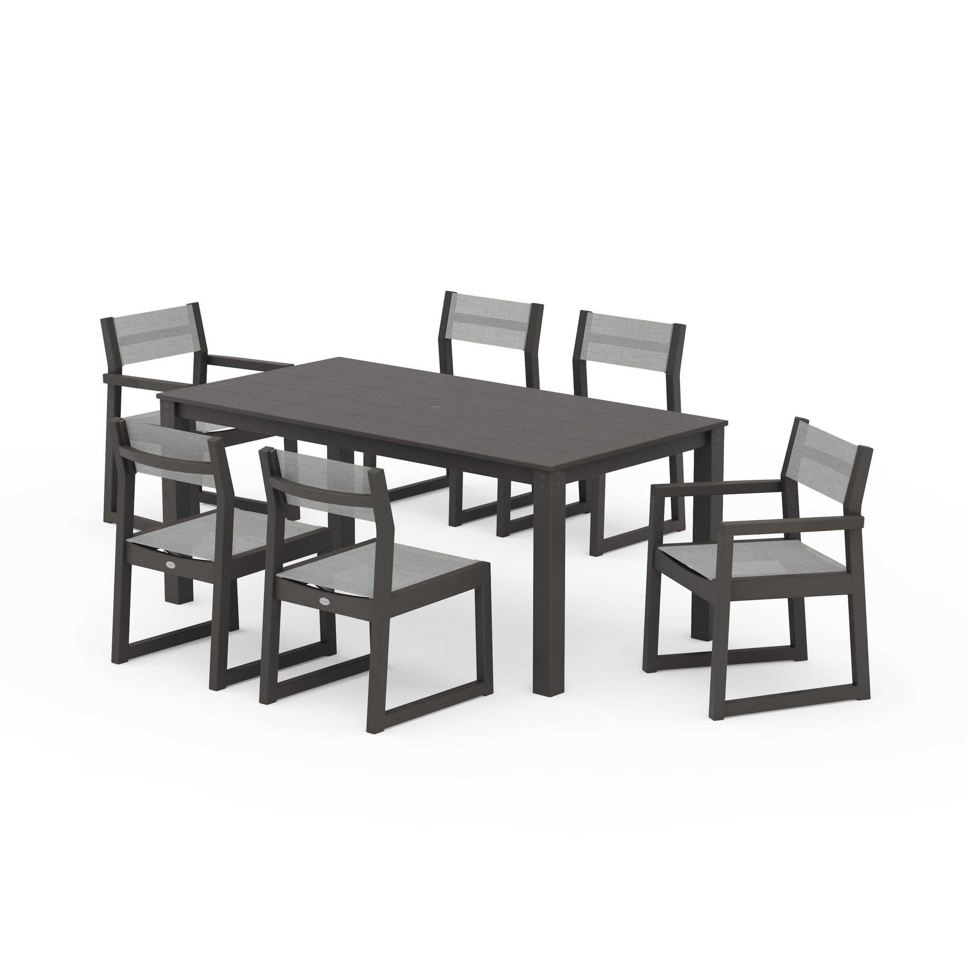 POLYWOOD EDGE Sling 7-Piece Parsons Dining Set — Vintage Coffee / Metallic Sling