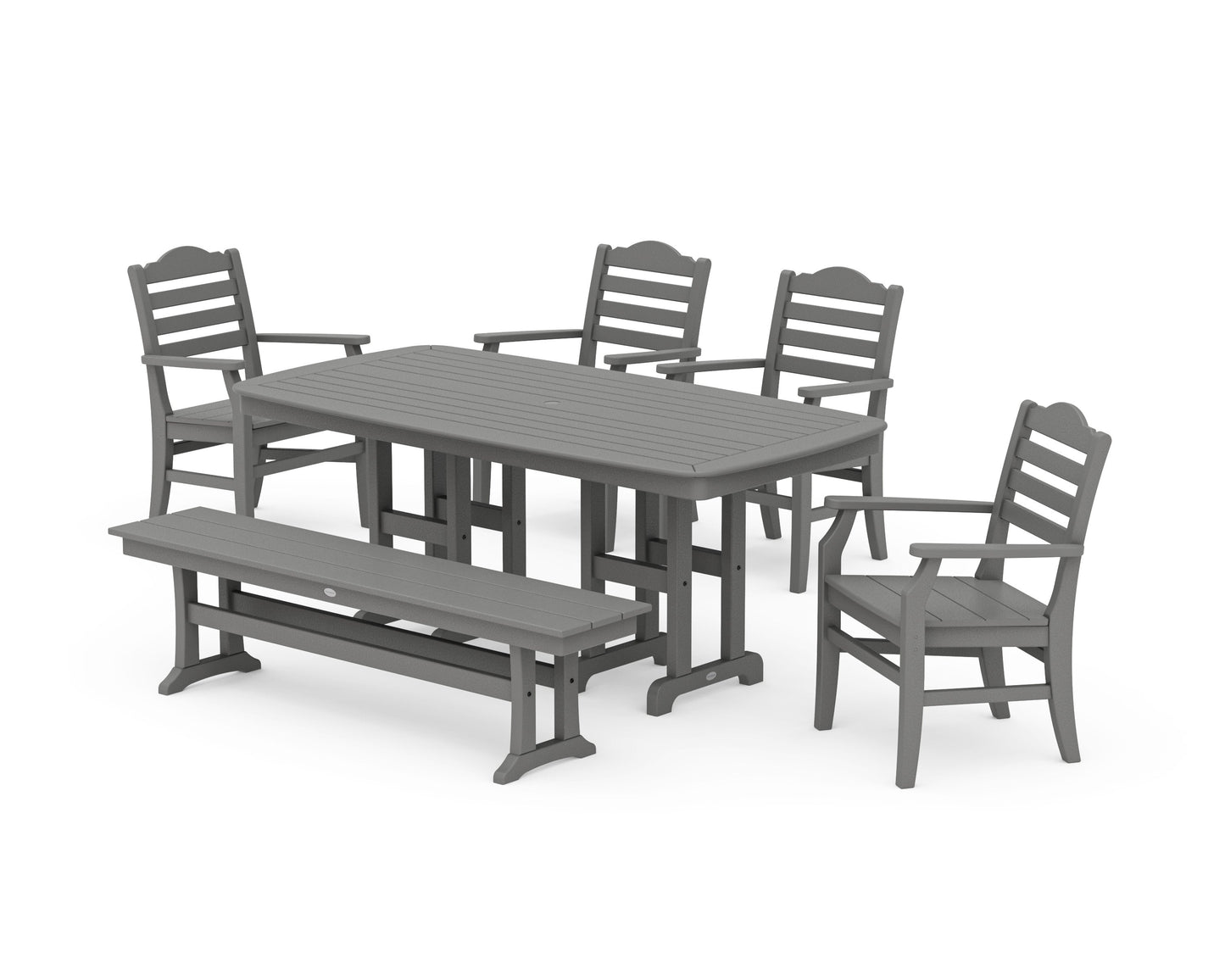 POLYWOOD Savannah 6-Piece Farmhouse Dining Set with Bench — Slate Grey