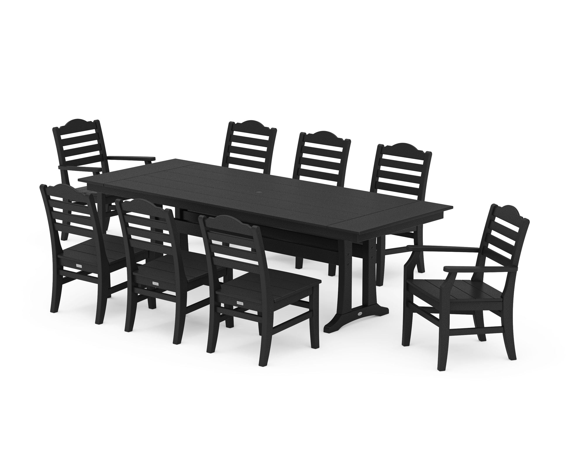 POLYWOOD Savannah 9-Piece Farmhouse Dining Set with Trestle Legs — Black