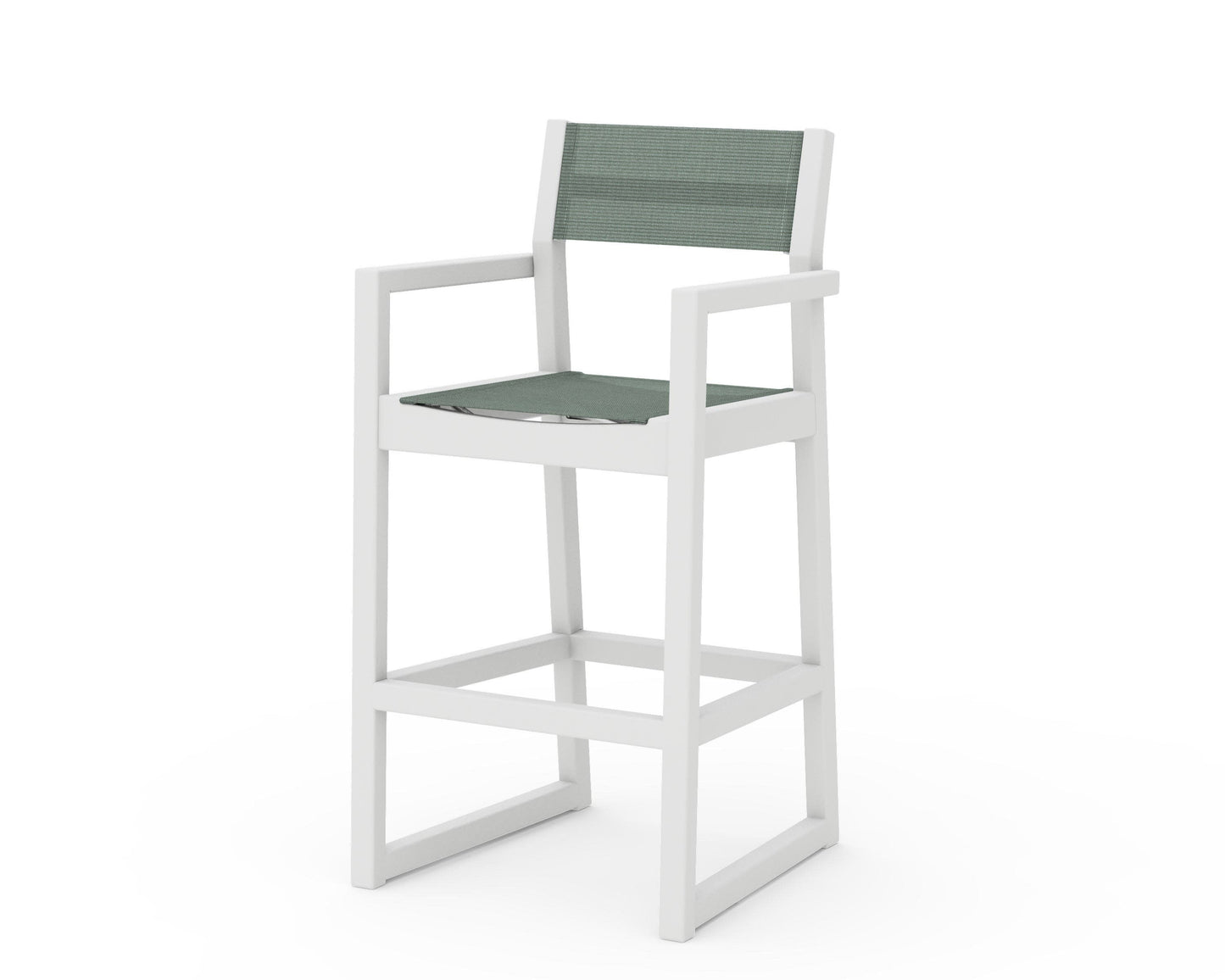 POLYWOOD EDGE Sling Bar Arm Chair — White / Dupioni Sea Mist Sling