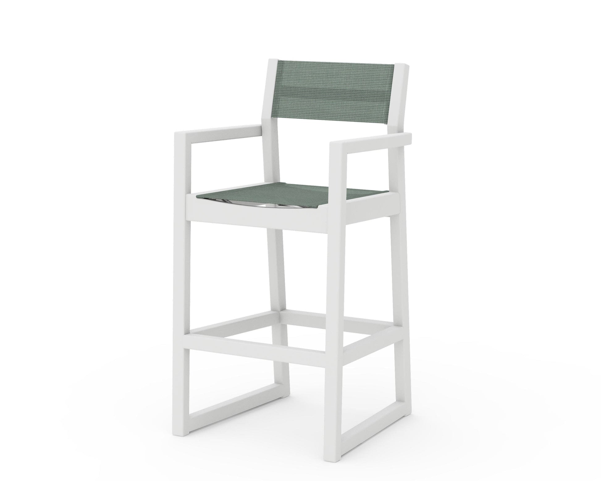 POLYWOOD EDGE Sling Bar Arm Chair — White / Dupioni Sea Mist Sling