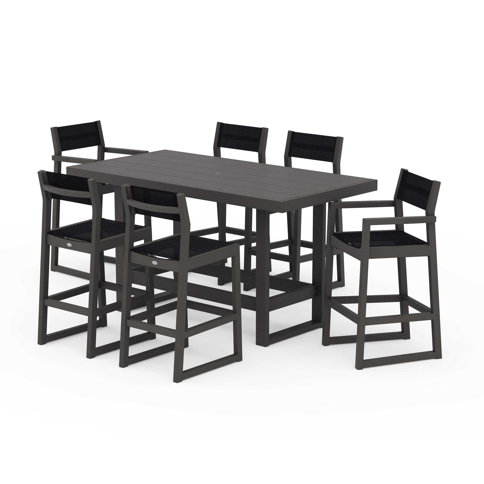 POLYWOOD EDGE Sling 7-Piece Bar Table Set — Vintage Coffee / Black Sling