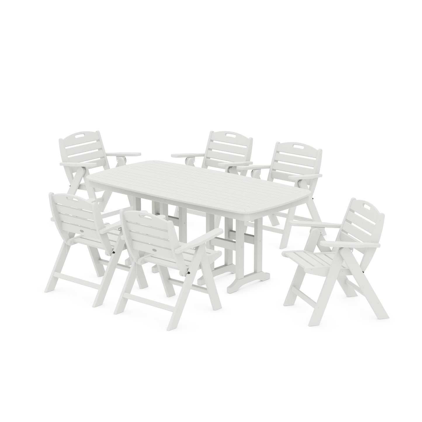 POLYWOOD Nautical Lowback 7-Piece Dining Set — Vintage White