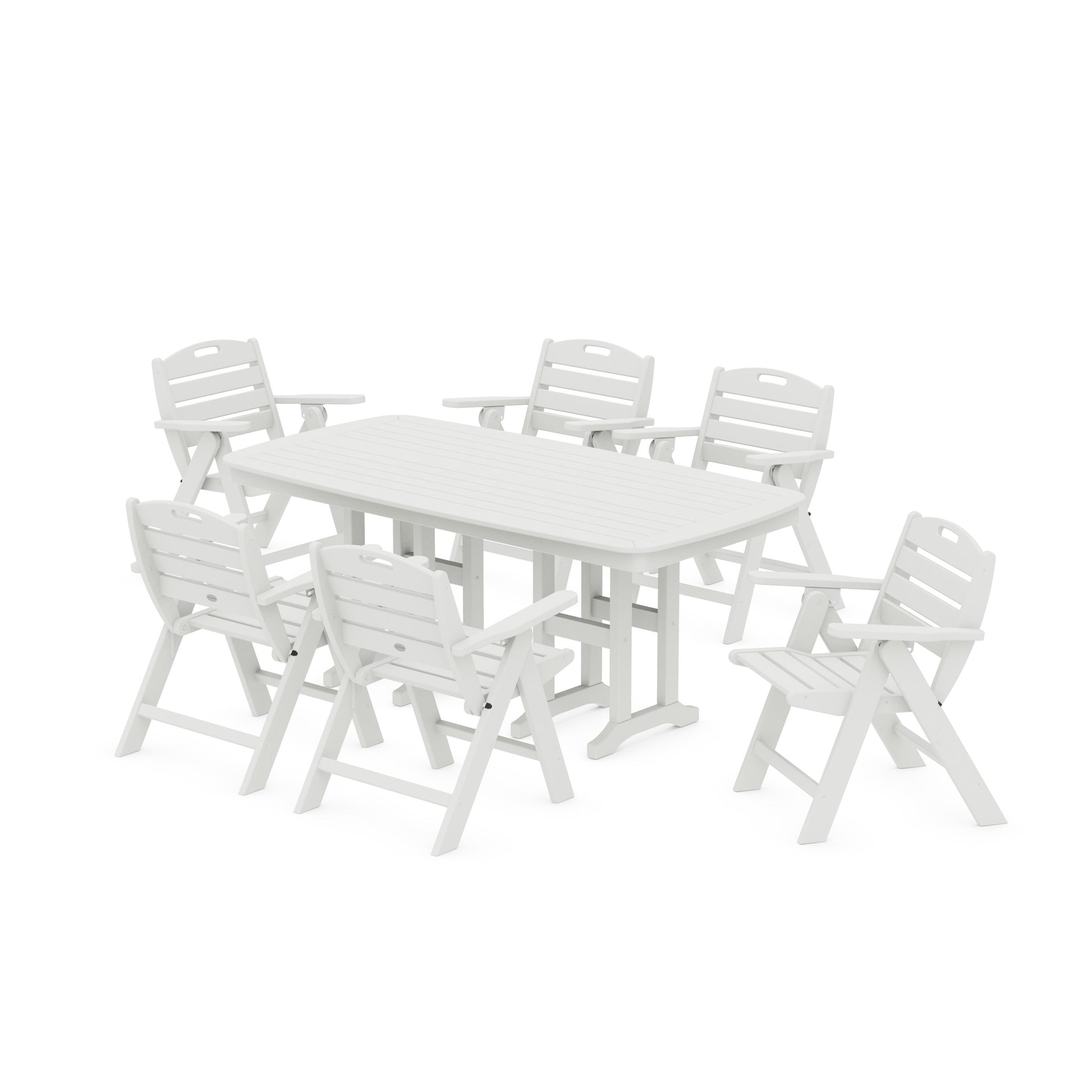 POLYWOOD Nautical Lowback 7-Piece Dining Set — Vintage White