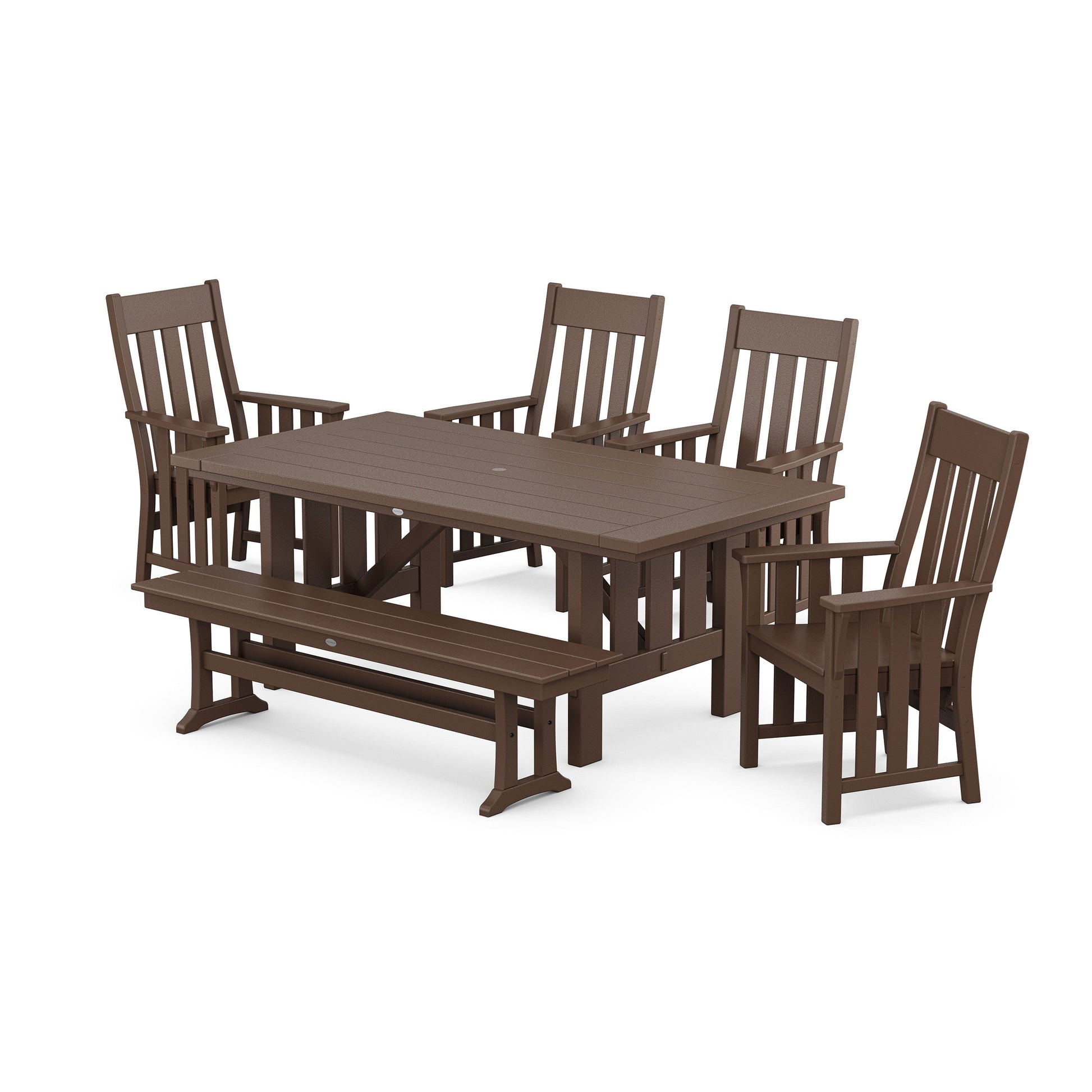 POLYWOOD Acadia 6-Piece Dining Set with Bench — Mahogany