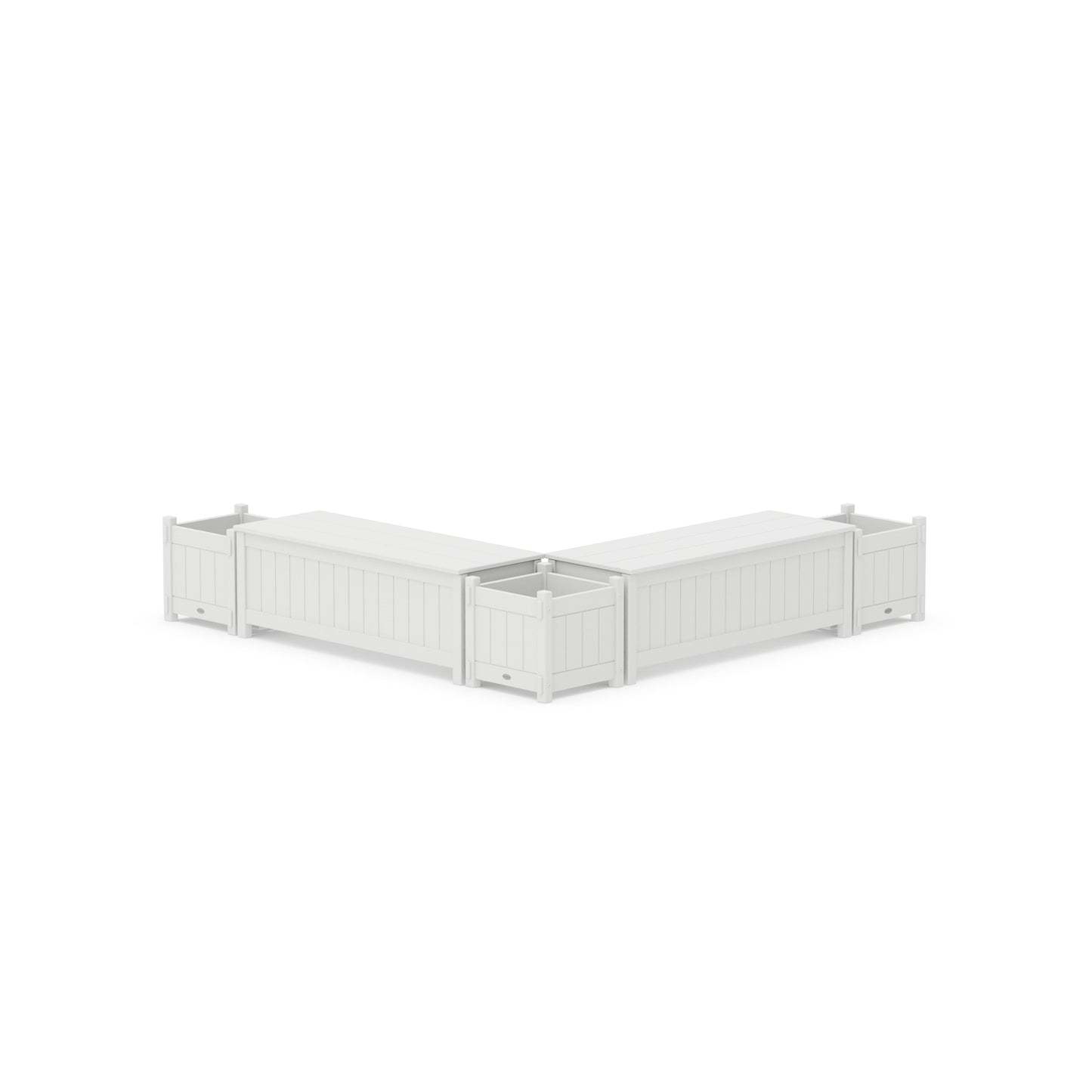 POLYWOOD 48" Vineyard L- Shaped Planter Storage Bench Corner Set — White