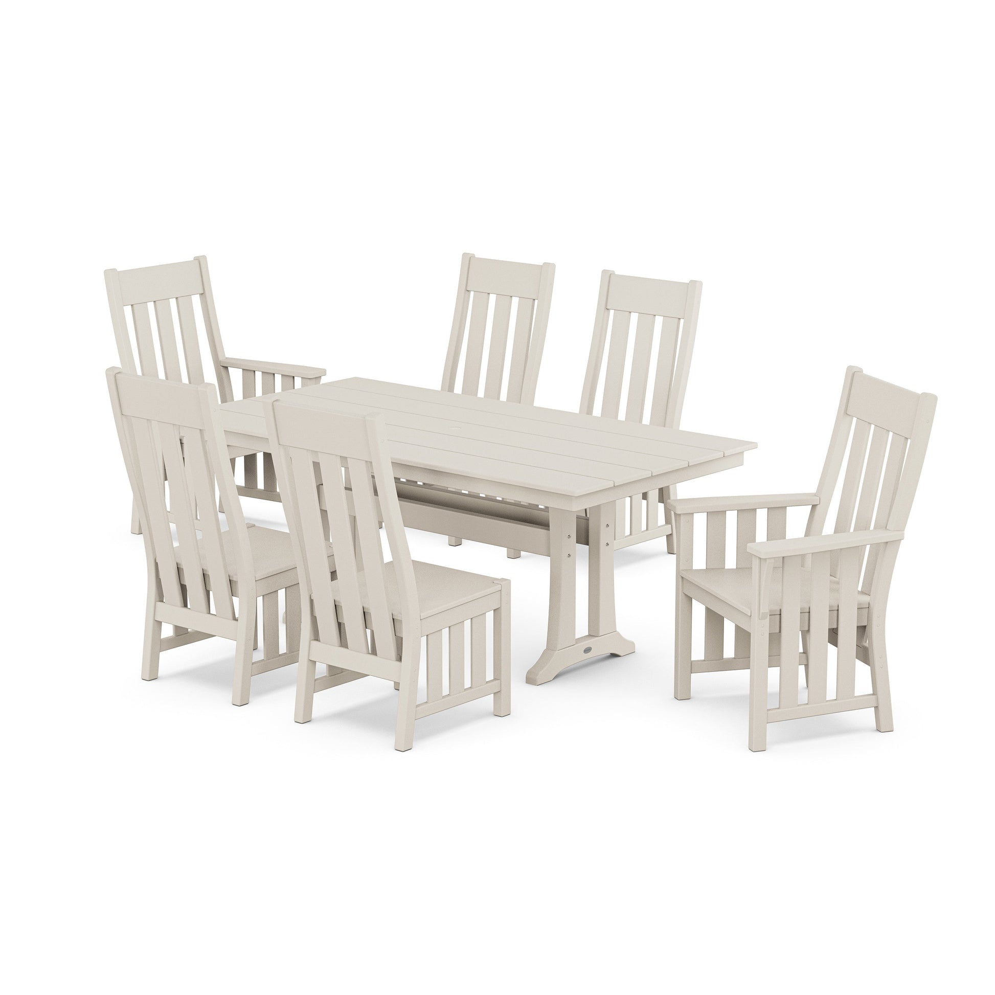 POLYWOOD Acadia 7-Piece Farmhouse Dining Set with Trestle Legs — Sand