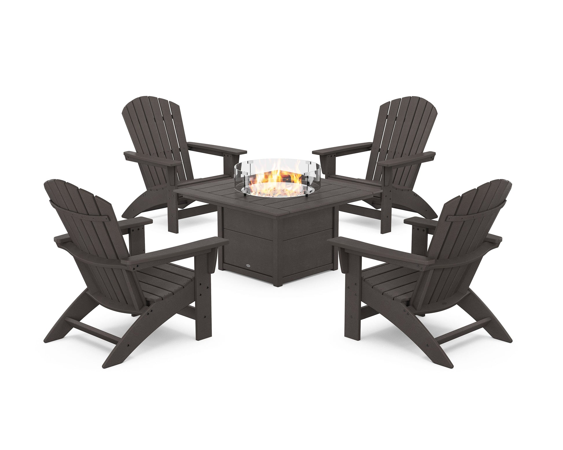 POLYWOOD 5-Piece Nautical Grand Adirondack Conversation Set with Fire Pit Table — Vintage Coffee
