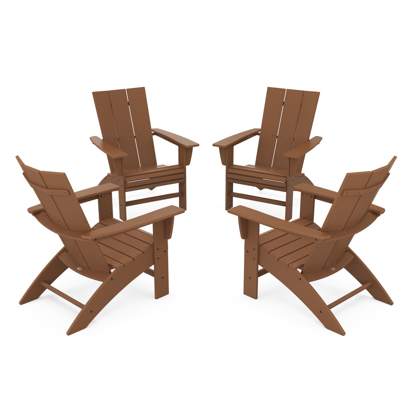 POLYWOOD 4-Piece Modern Curveback Adirondack Conversation Set — Teak