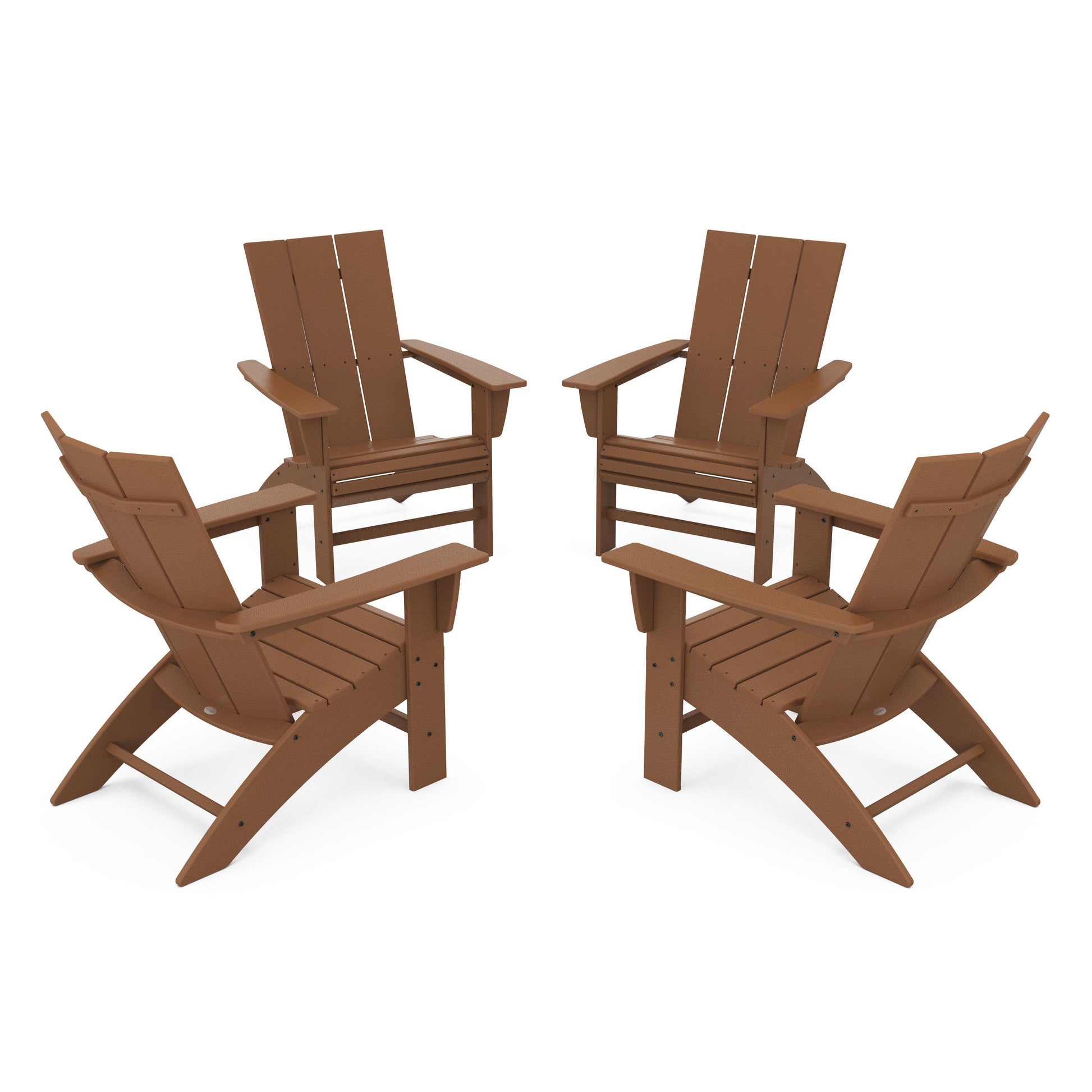 POLYWOOD 4-Piece Modern Curveback Adirondack Conversation Set — Teak