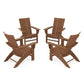POLYWOOD 4-Piece Modern Curveback Adirondack Conversation Set — Teak