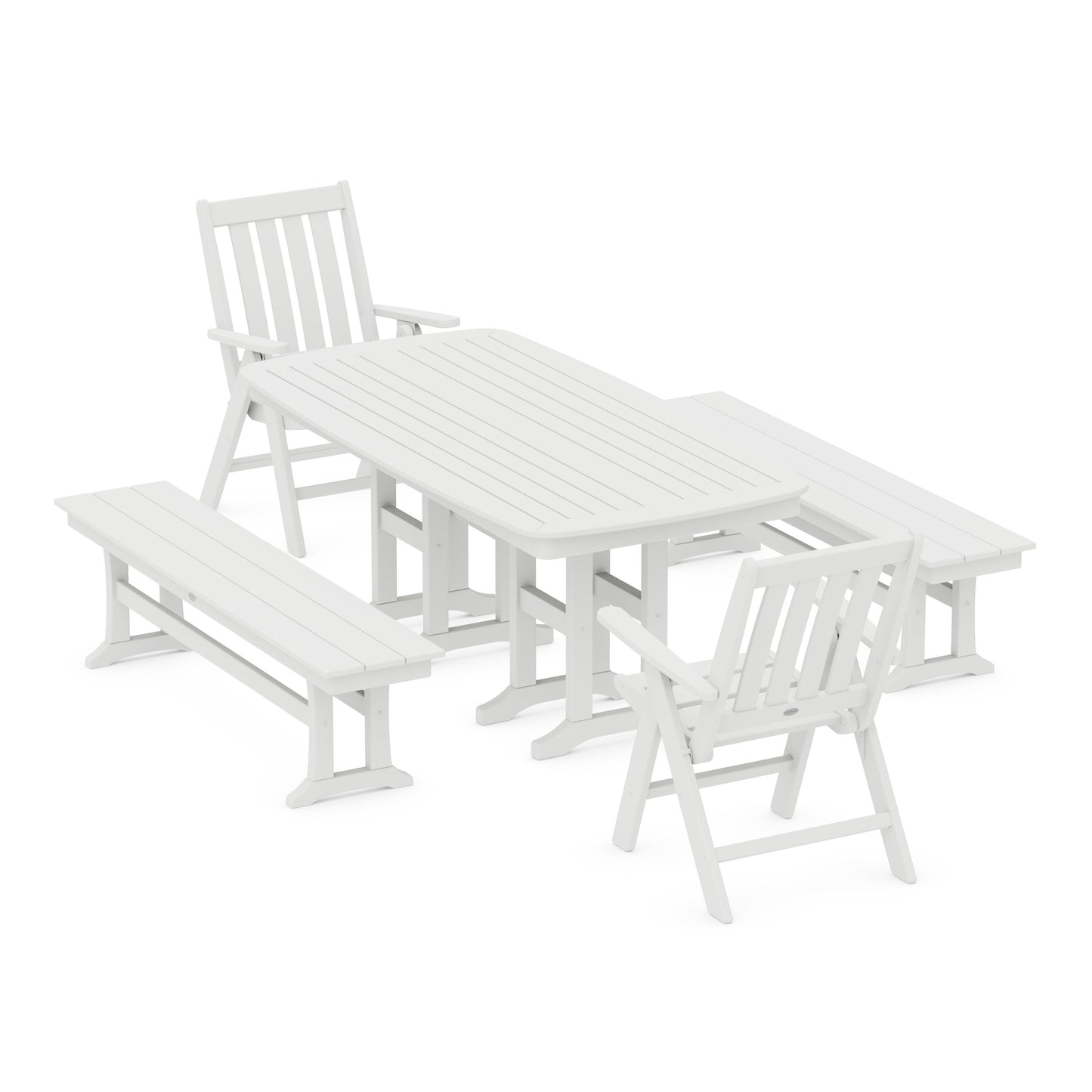 POLYWOOD Vineyard Folding Chair 6-Piece Dining Set with Benches — White