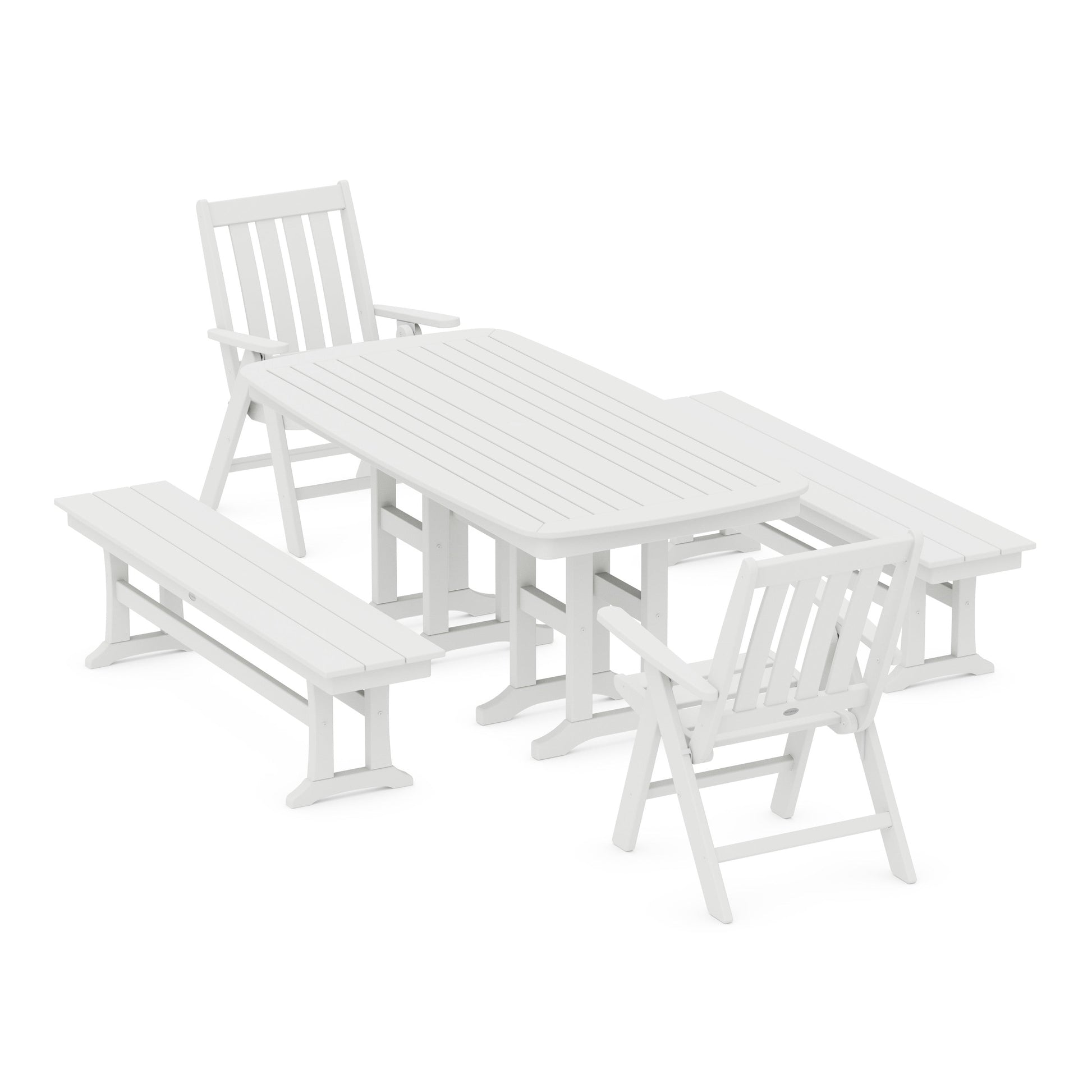 POLYWOOD Vineyard Folding Chair 6-Piece Dining Set with Benches — White
