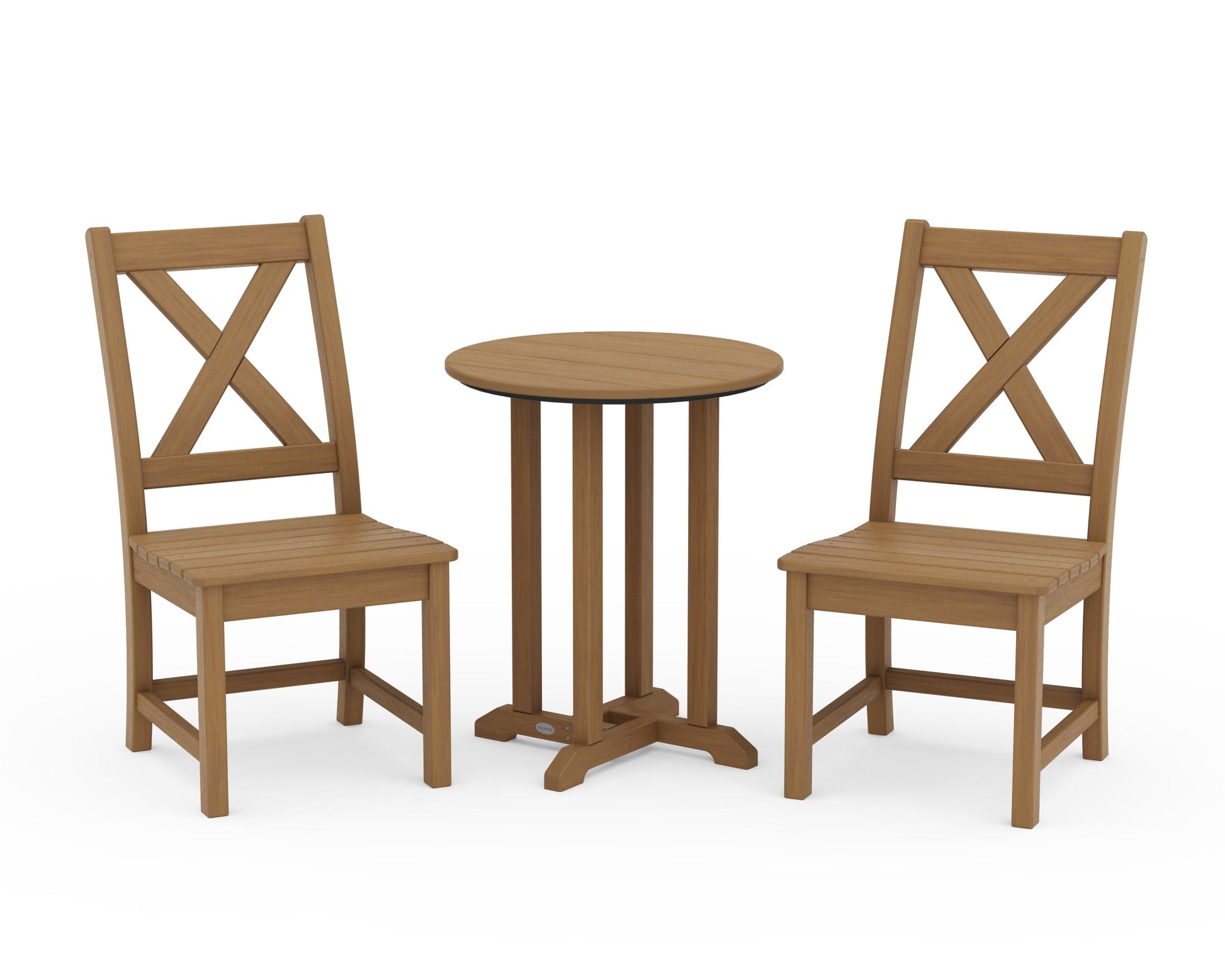 POLYWOOD Braxton Side Chair 3-Piece Round Bistro Dining Set — Natural