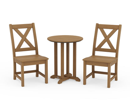 POLYWOOD Braxton Side Chair 3-Piece Round Bistro Dining Set — Natural