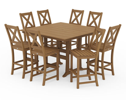 POLYWOOD Braxton 9-Piece Farmhouse Trestle Bar Set — Natural