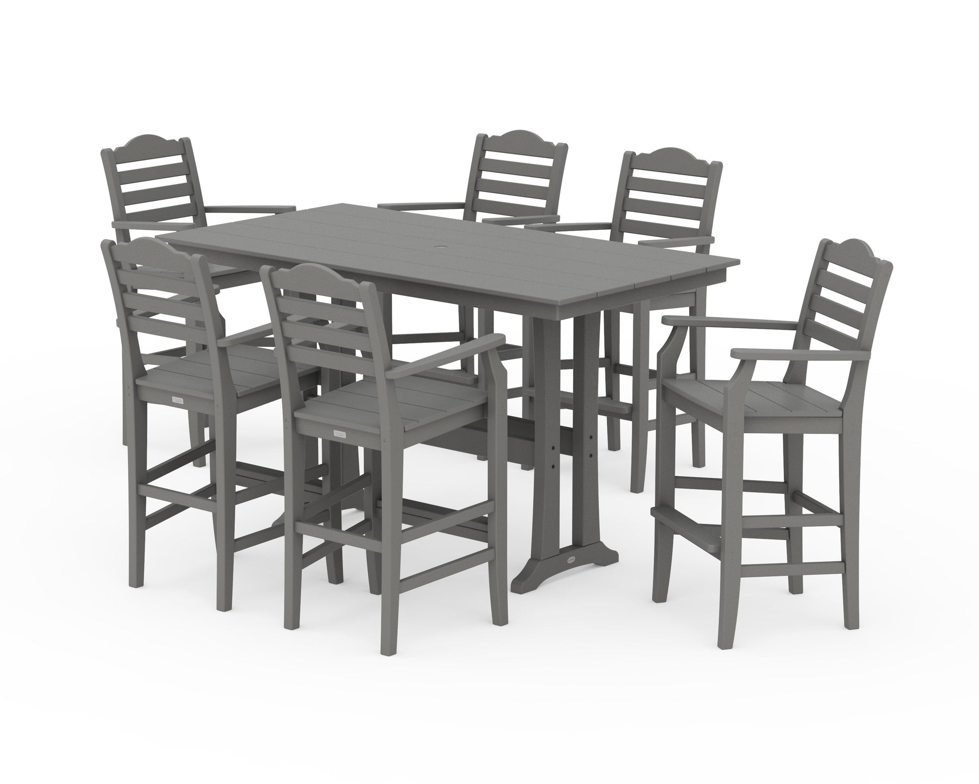 POLYWOOD Savannah Arm Chair 7-Piece Farmhouse Bar Set with Trestle Legs — Slate Grey