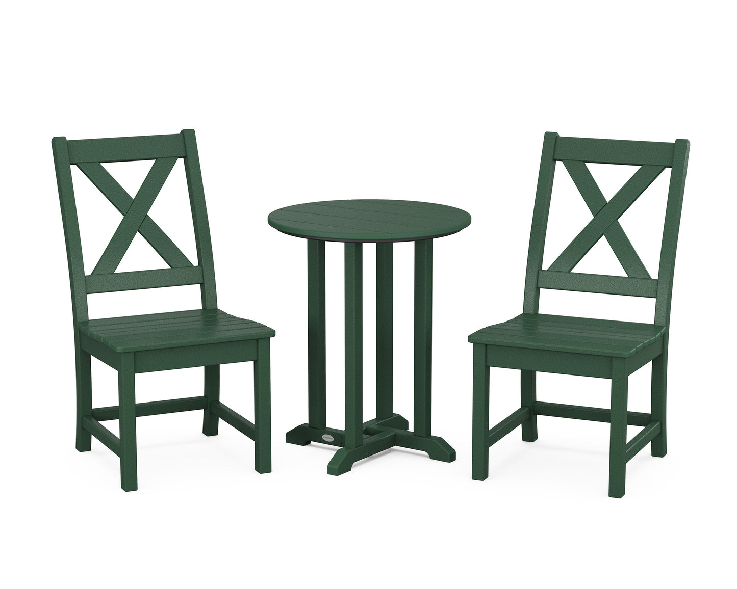 POLYWOOD Braxton Side Chair 3-Piece Round Bistro Dining Set — Green