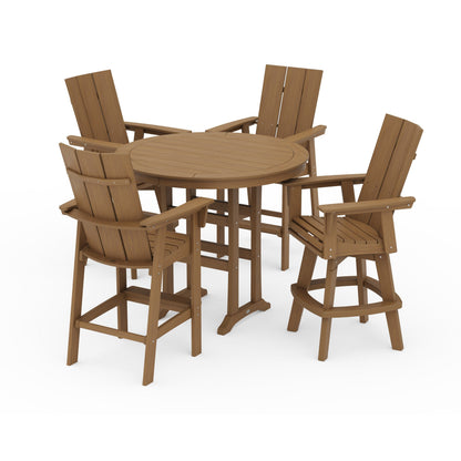 POLYWOOD Modern Adirondack 5-Piece Nautical Trestle Round Bar Set with Swivels — Natural