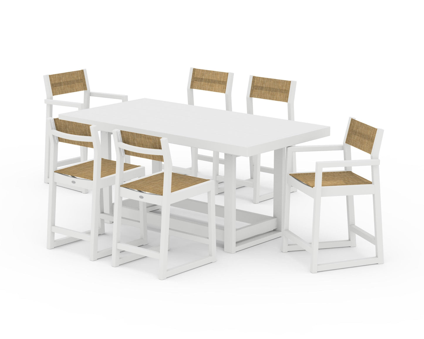 POLYWOOD EDGE Sling 7-Piece Counter Table Set — White / Burlap Sling