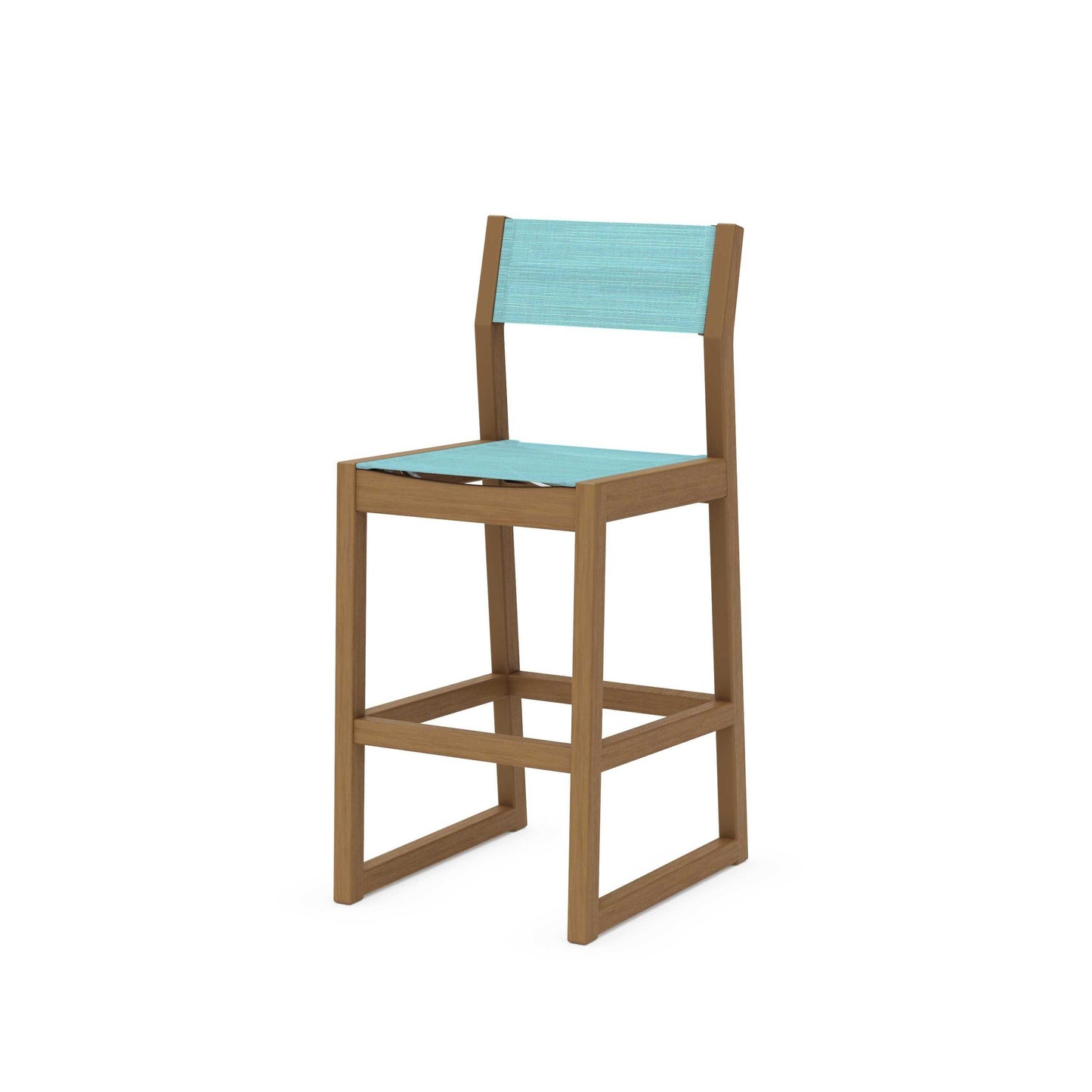 POLYWOOD EDGE Sling Bar Side Chair — Natural / Dupioni Aquamarine Sling