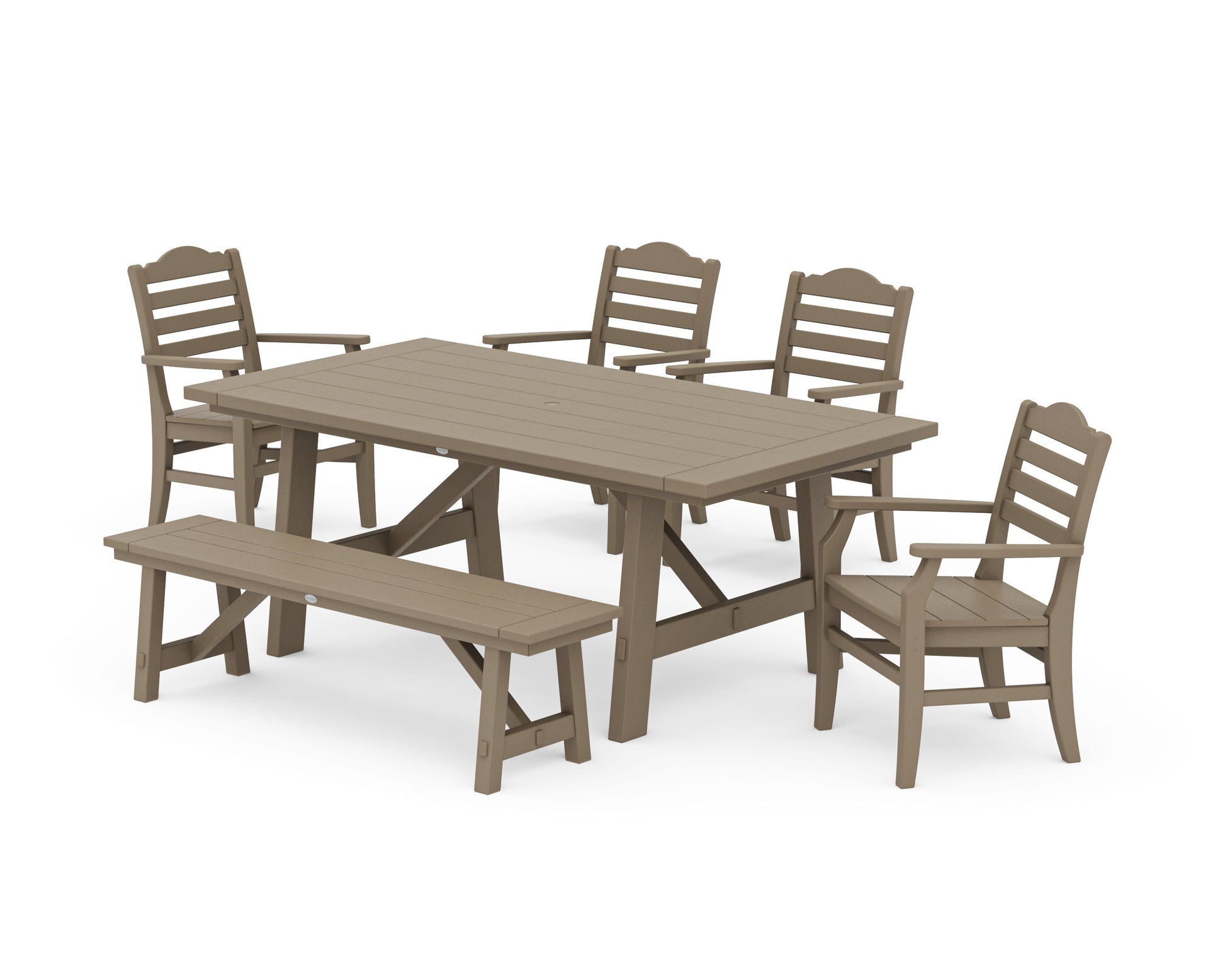 POLYWOOD Savannah 6-Piece Rustic Farmhouse Dining Set with Bench — Vintage Sahara