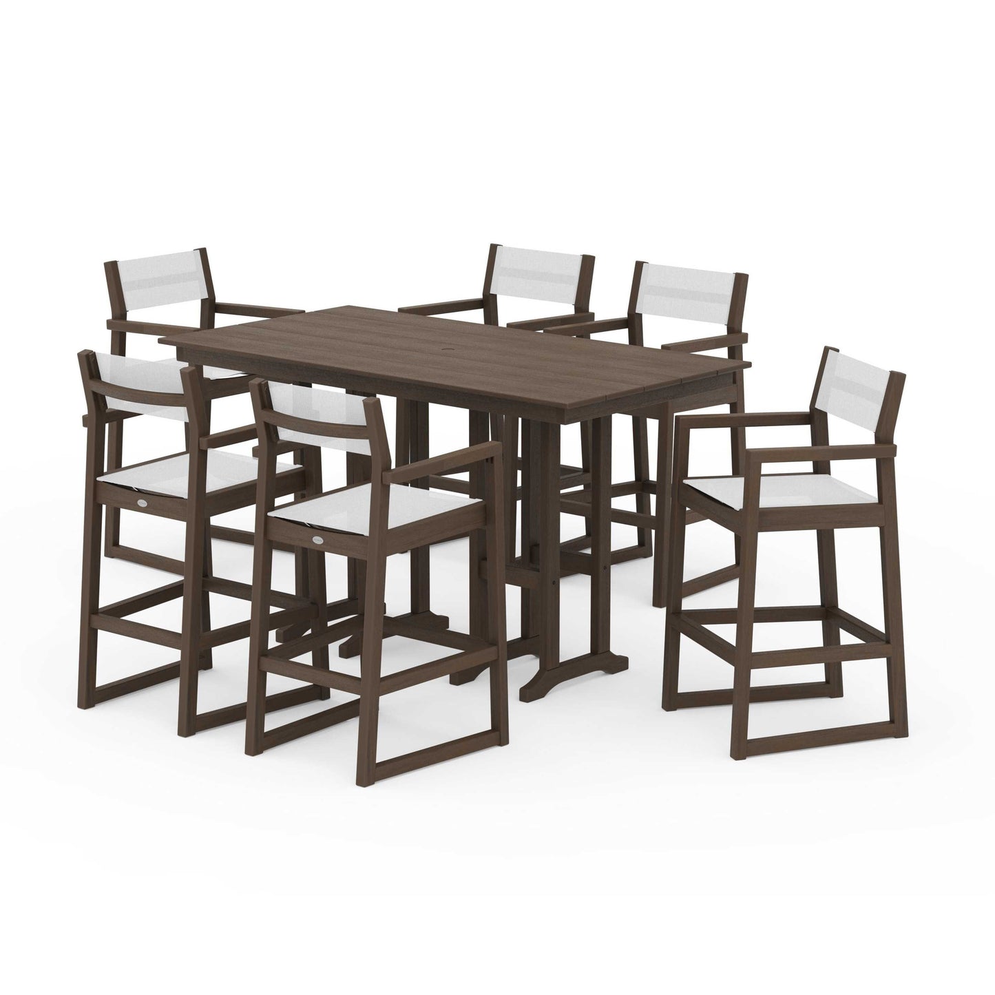 POLYWOOD EDGE Sling Arm Chair 7-Piece Farmhouse Bar Set — Kona / White Sling