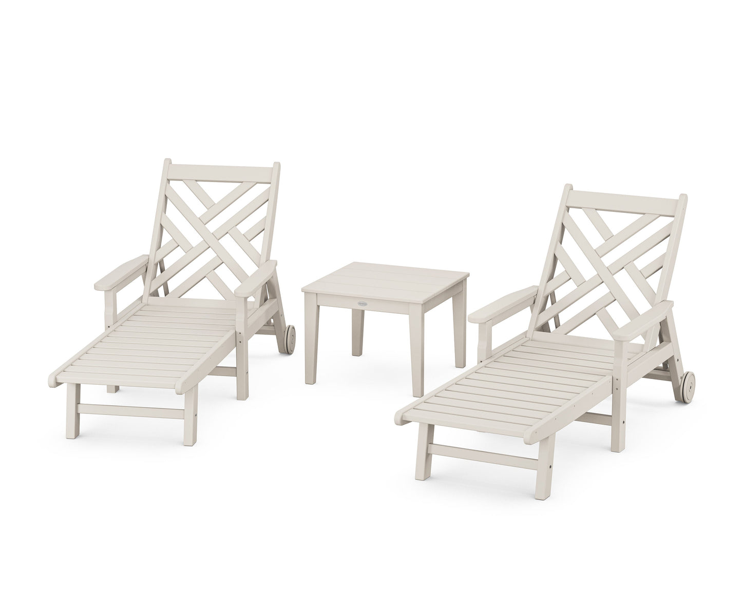 POLYWOOD Chippendale 3-Piece Chaise Set with Arms and Wheels — Sand