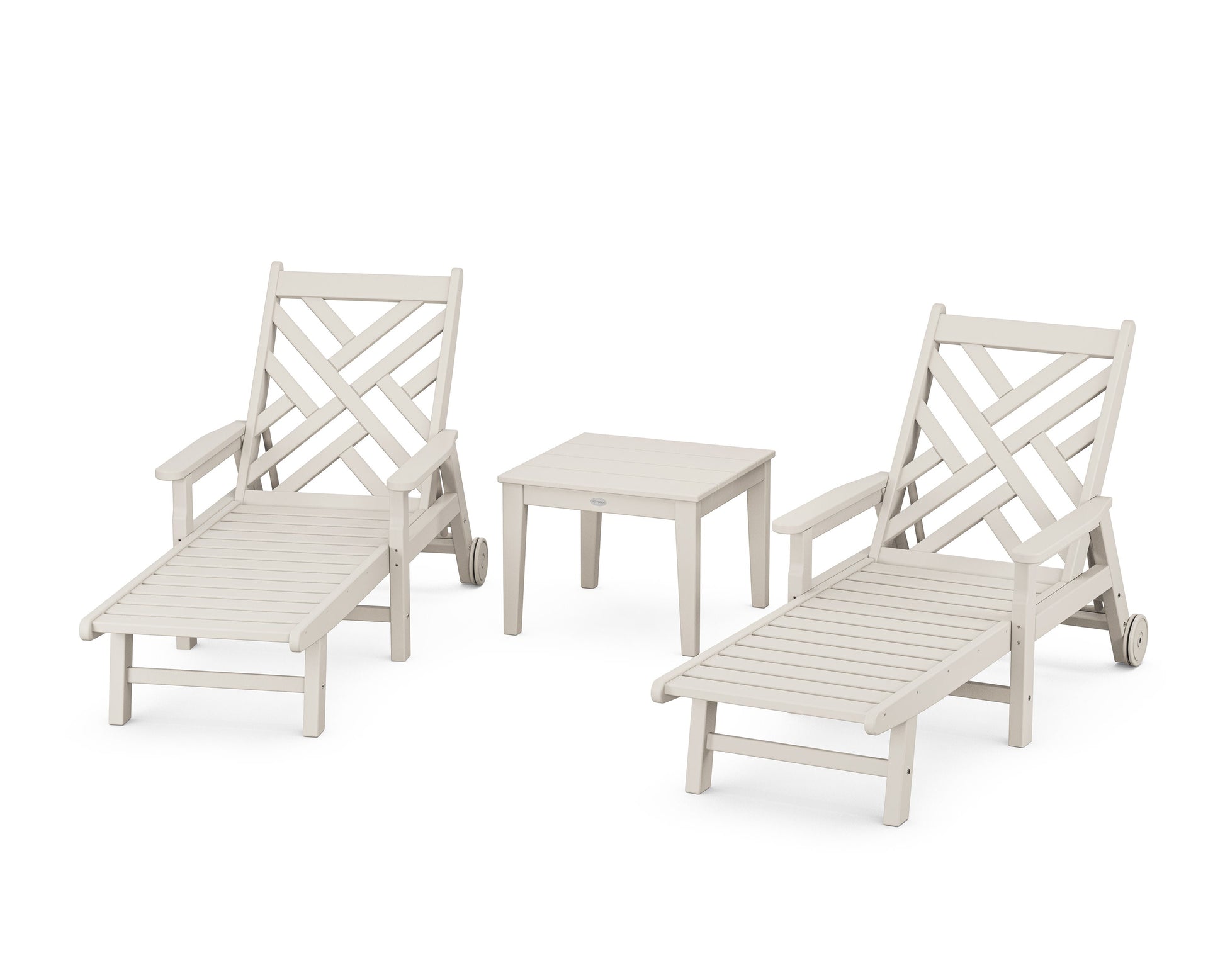 POLYWOOD Chippendale 3-Piece Chaise Set with Arms and Wheels — Sand