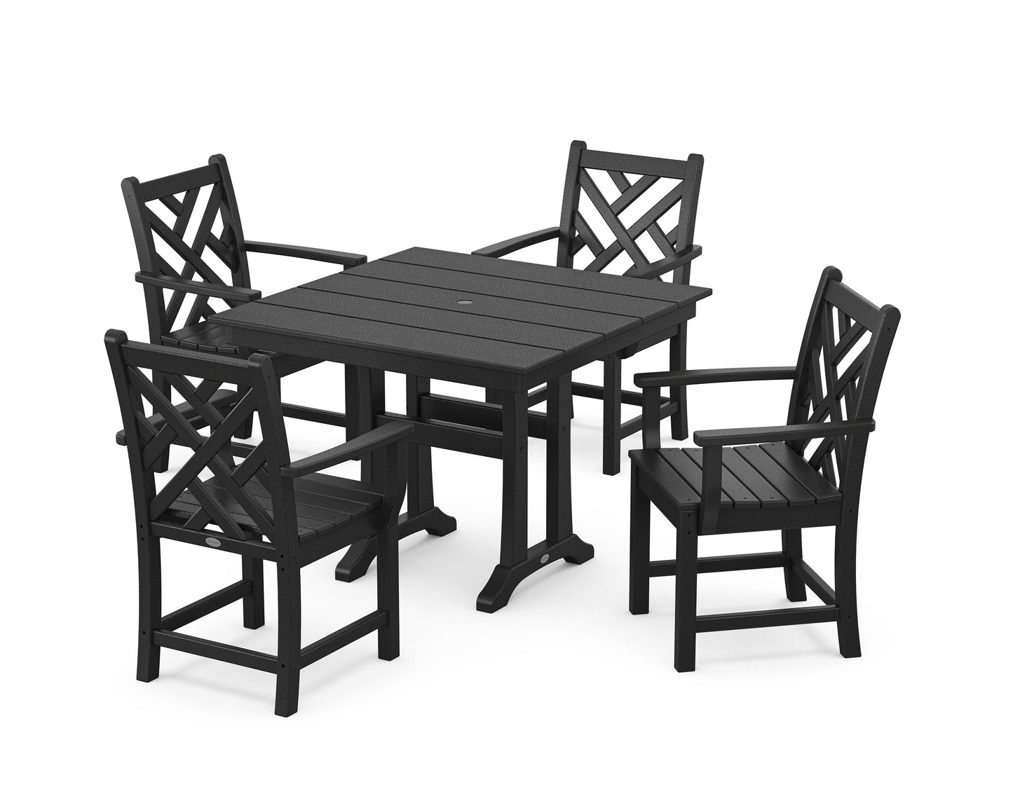 POLYWOOD Chippendale 5-Piece Farmhouse Trestle Arm Chair Dining Set — Black