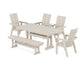 POLYWOOD Modern Curveback Adirondack 6-Piece Farmhouse Dining Set with Trestle Legs and Bench — Sand