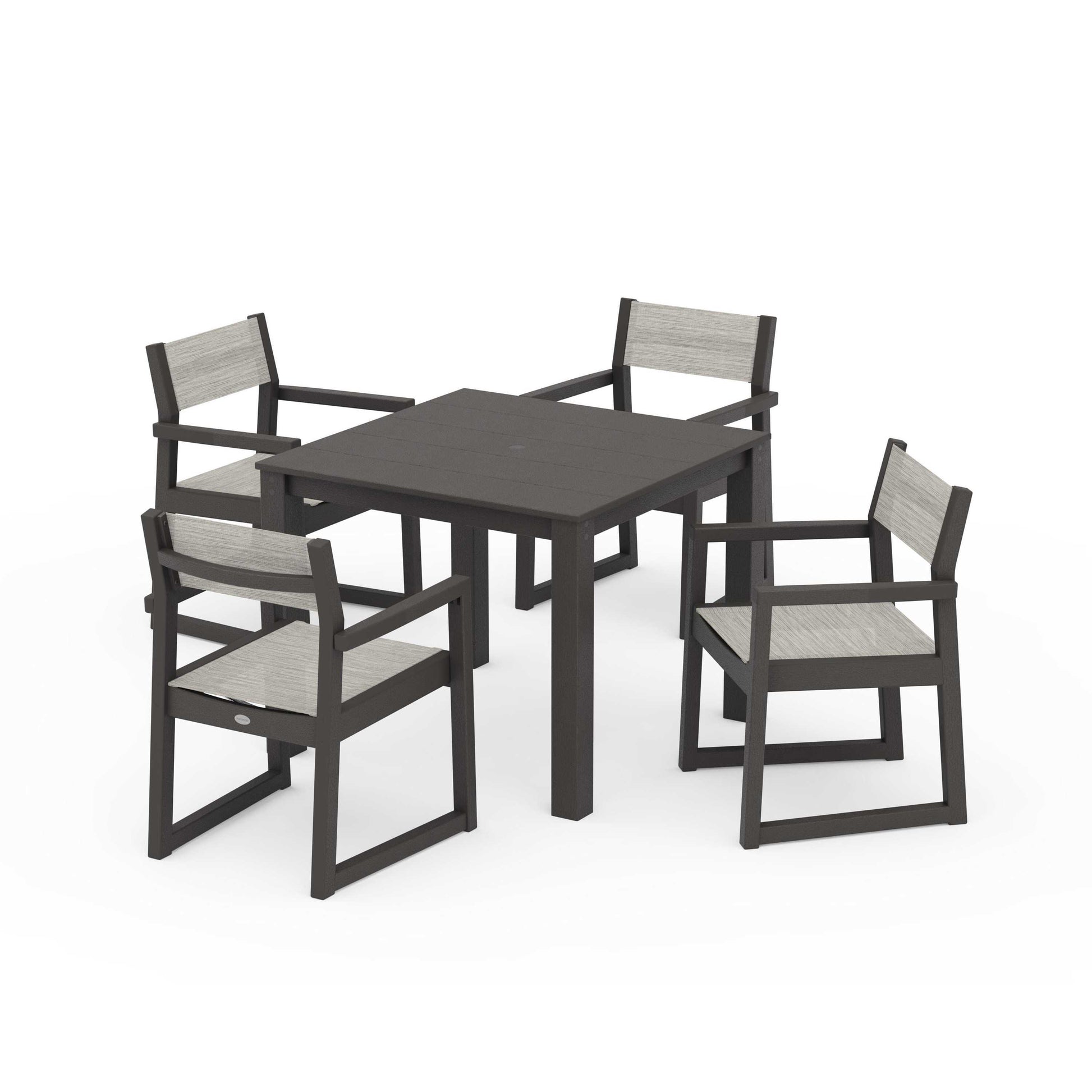 POLYWOOD EDGE Sling Arm Chair 5-Piece Parsons Dining Set — Vintage Coffee / Birch Sling