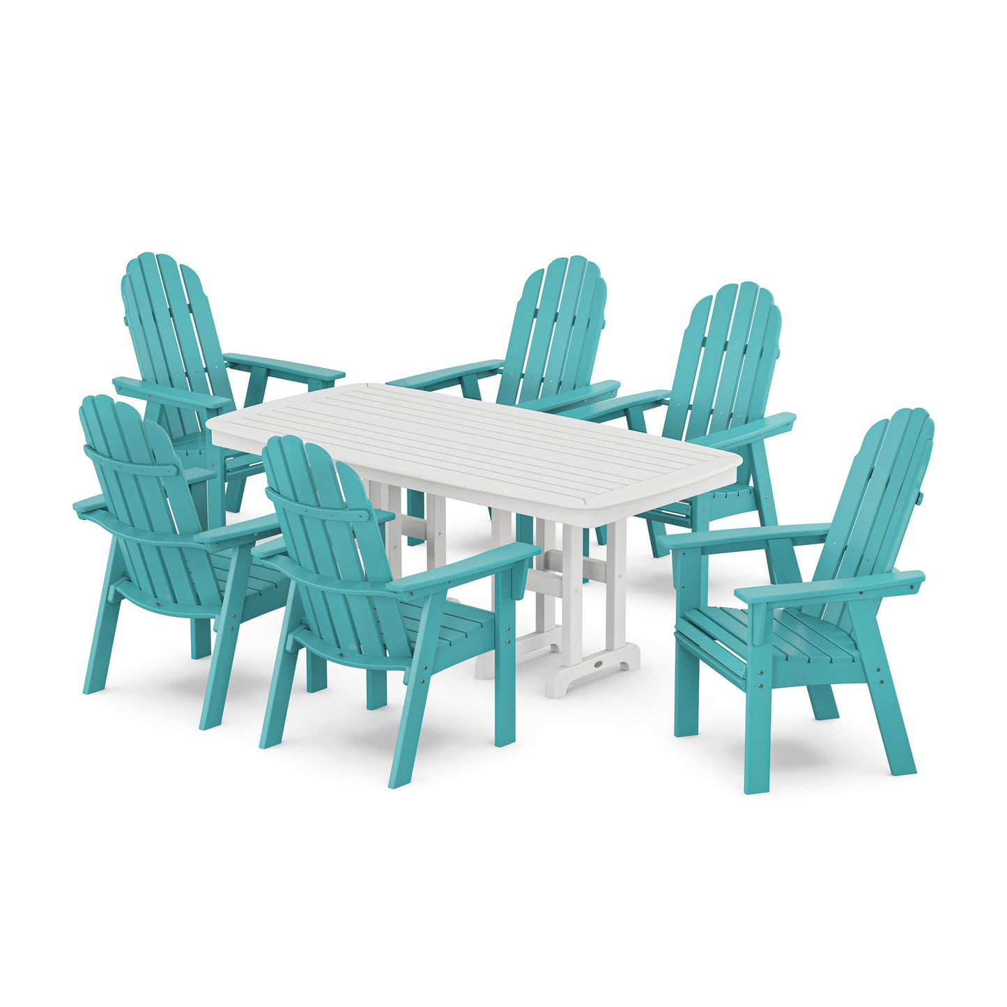 POLYWOOD Vineyard Curveback Adirondack Chair 7-Piece Dining Set — Aruba / White