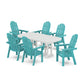 POLYWOOD Vineyard Curveback Adirondack Chair 7-Piece Dining Set — Aruba / White