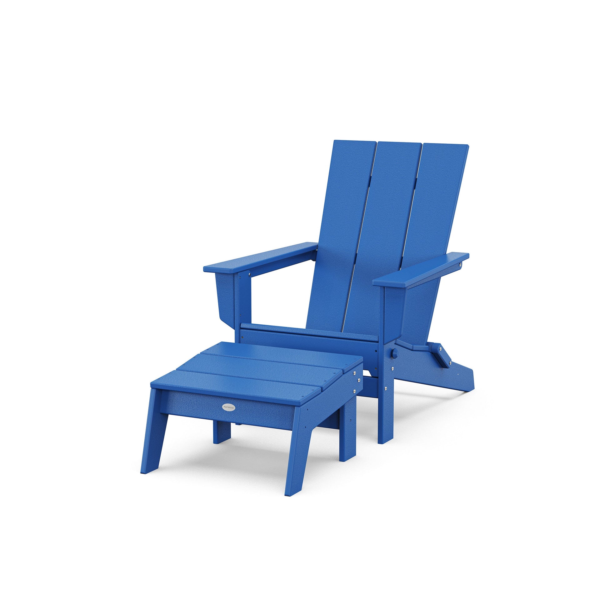 POLYWOOD Modern Studio Folding Adirondack Chair with Ottoman — Pacific Blue
