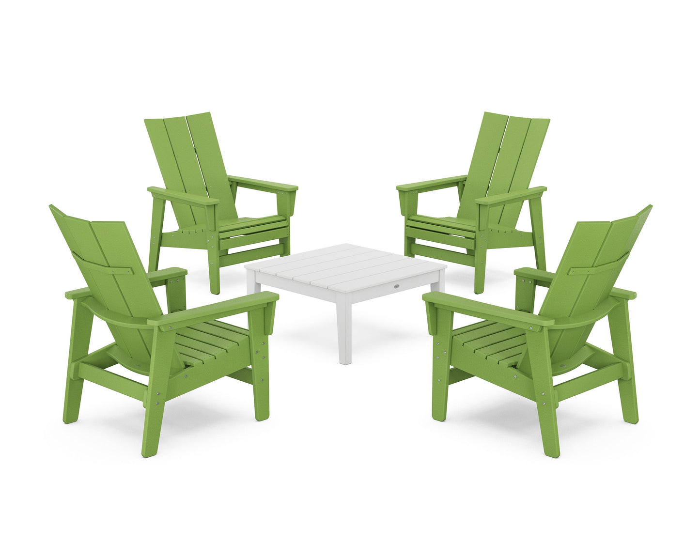 POLYWOOD 5-Piece Modern Grand Upright Adirondack Chair Conversation Group — Lime / White