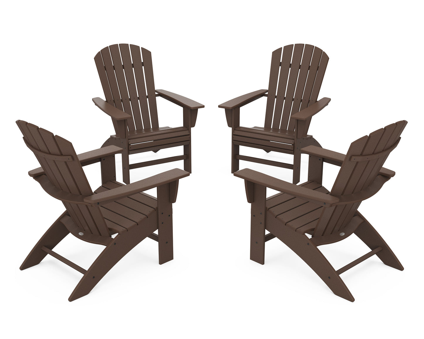 POLYWOOD 4-Piece Nautical Curveback Adirondack Chair Conversation Set — Mahogany