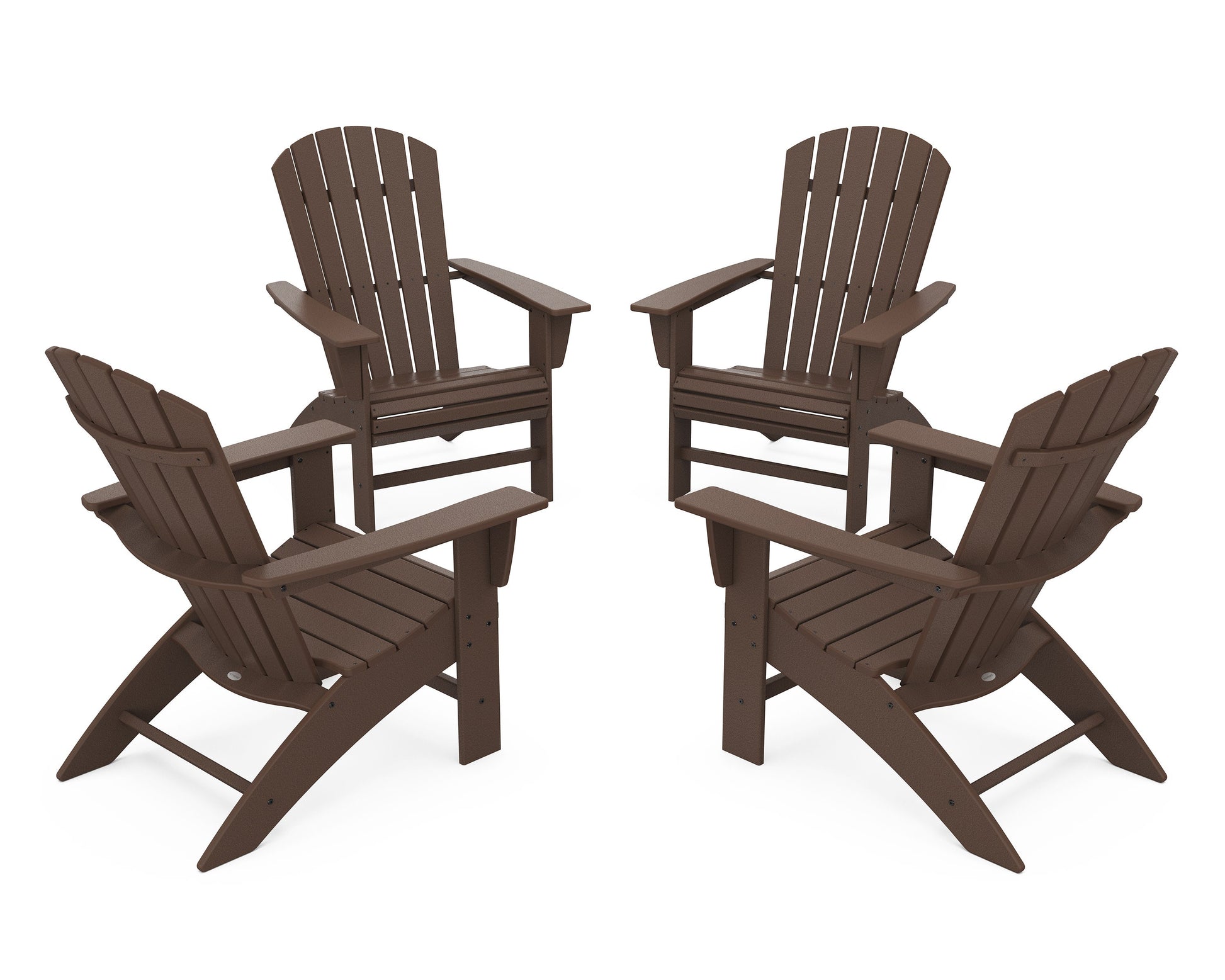 POLYWOOD 4-Piece Nautical Curveback Adirondack Chair Conversation Set — Mahogany