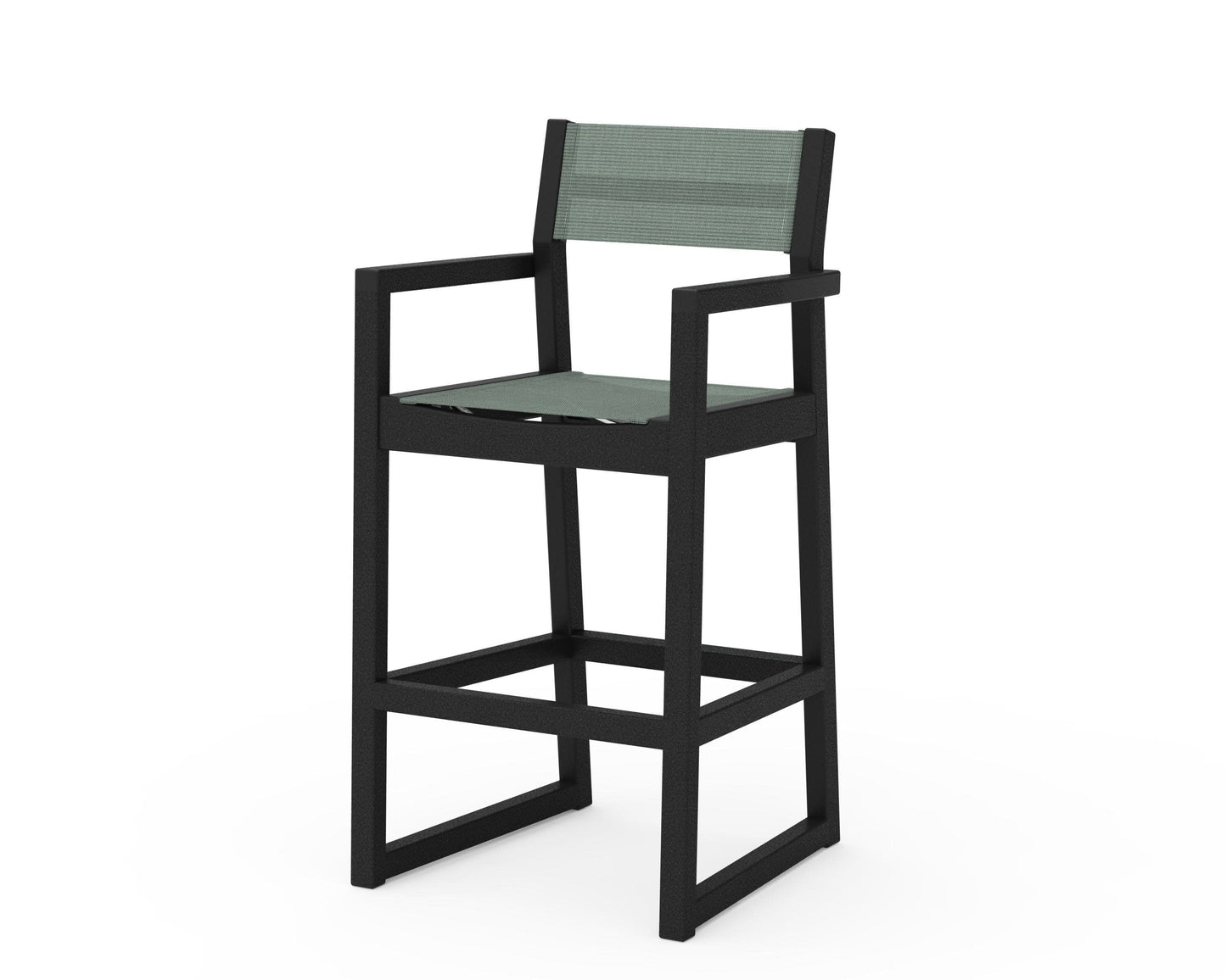 POLYWOOD EDGE Sling Bar Arm Chair — Black / Dupioni Sea Mist Sling
